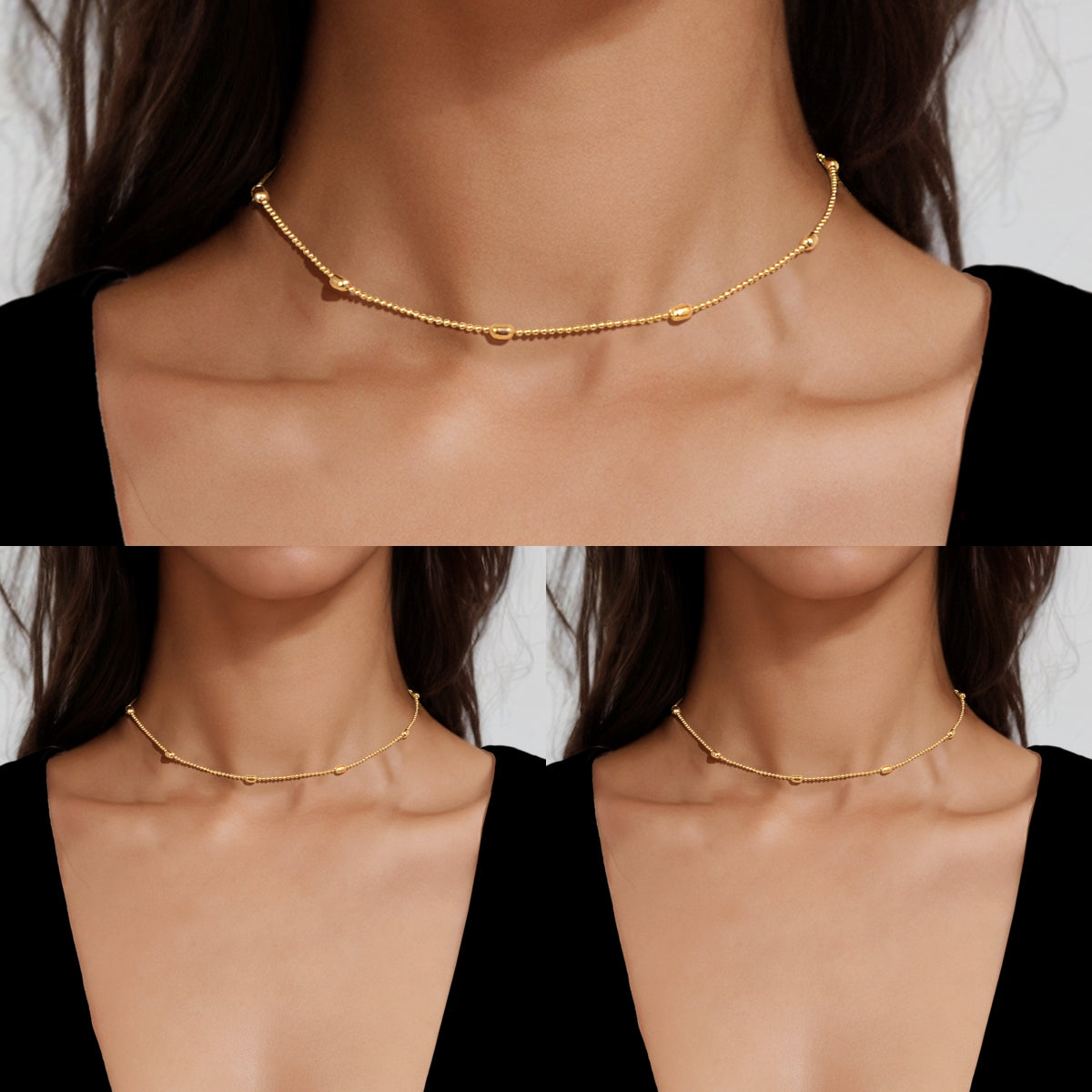 3 pcs Minimalist Jewelry Golden Beads Chain Collar Necklaces set Trendy Accessories