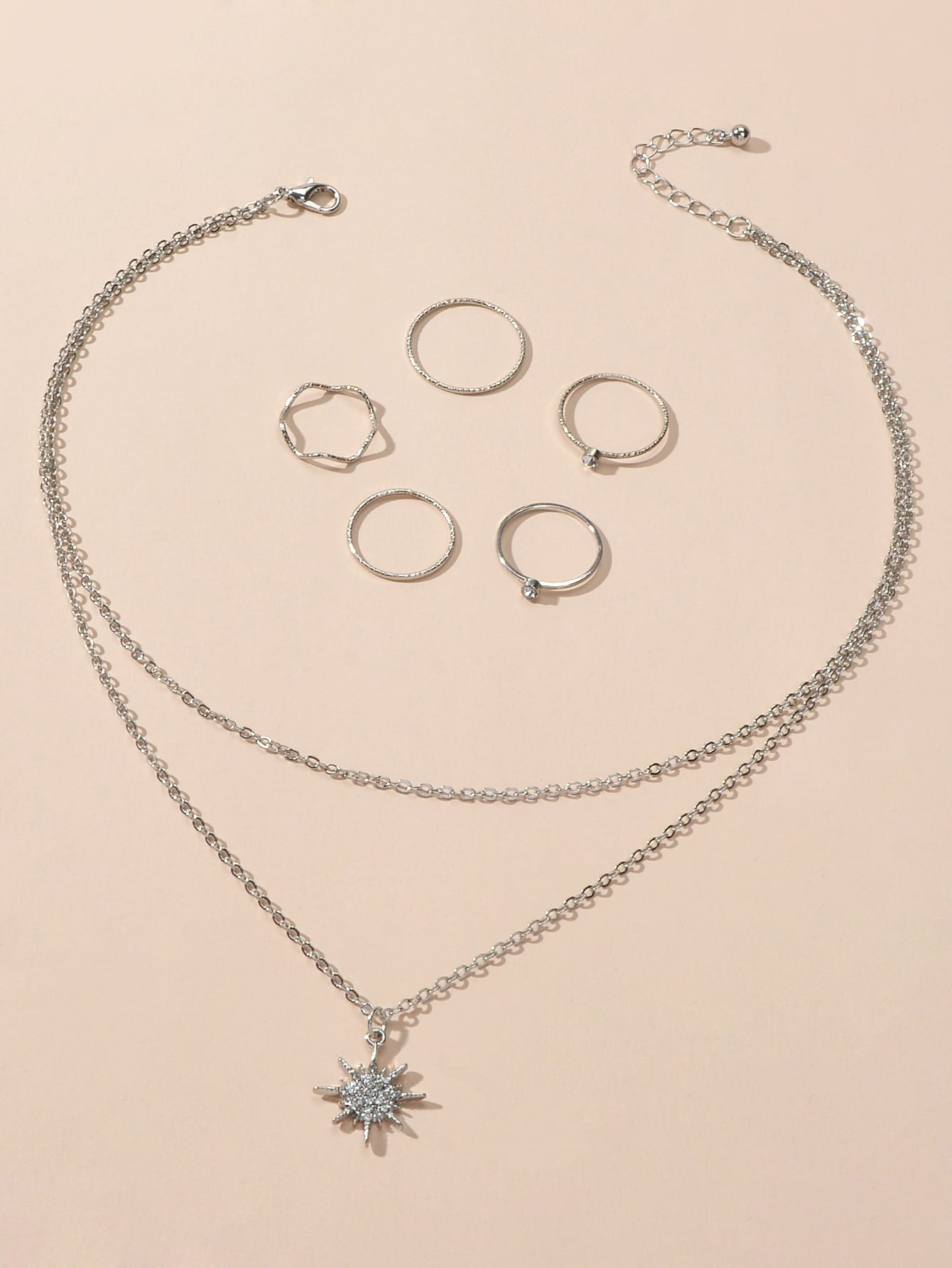 Star Necklace and Stackable Knuckle Ring Set | Silver Layered Jewelry Gift