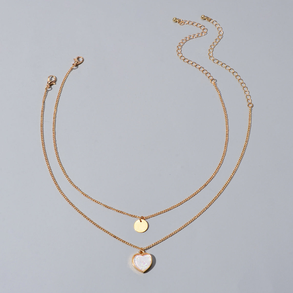 2 pcs Multiple Gold Silver Chain Round Heart Charm Women Necklace Female Jewelry