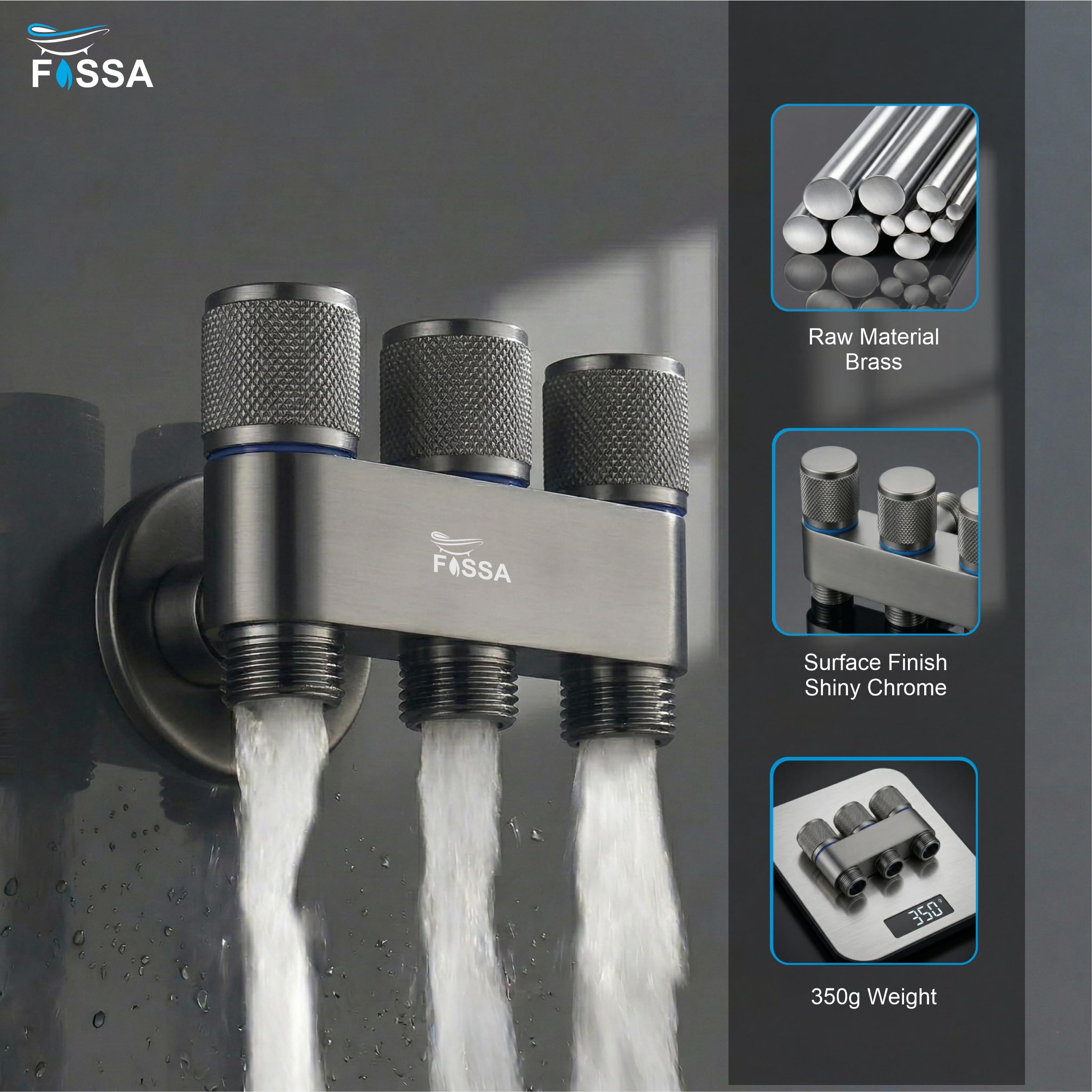 Galaxy 3  Way Grey  Stainless Steel Laundry Angle Valve Without Nozzle-4