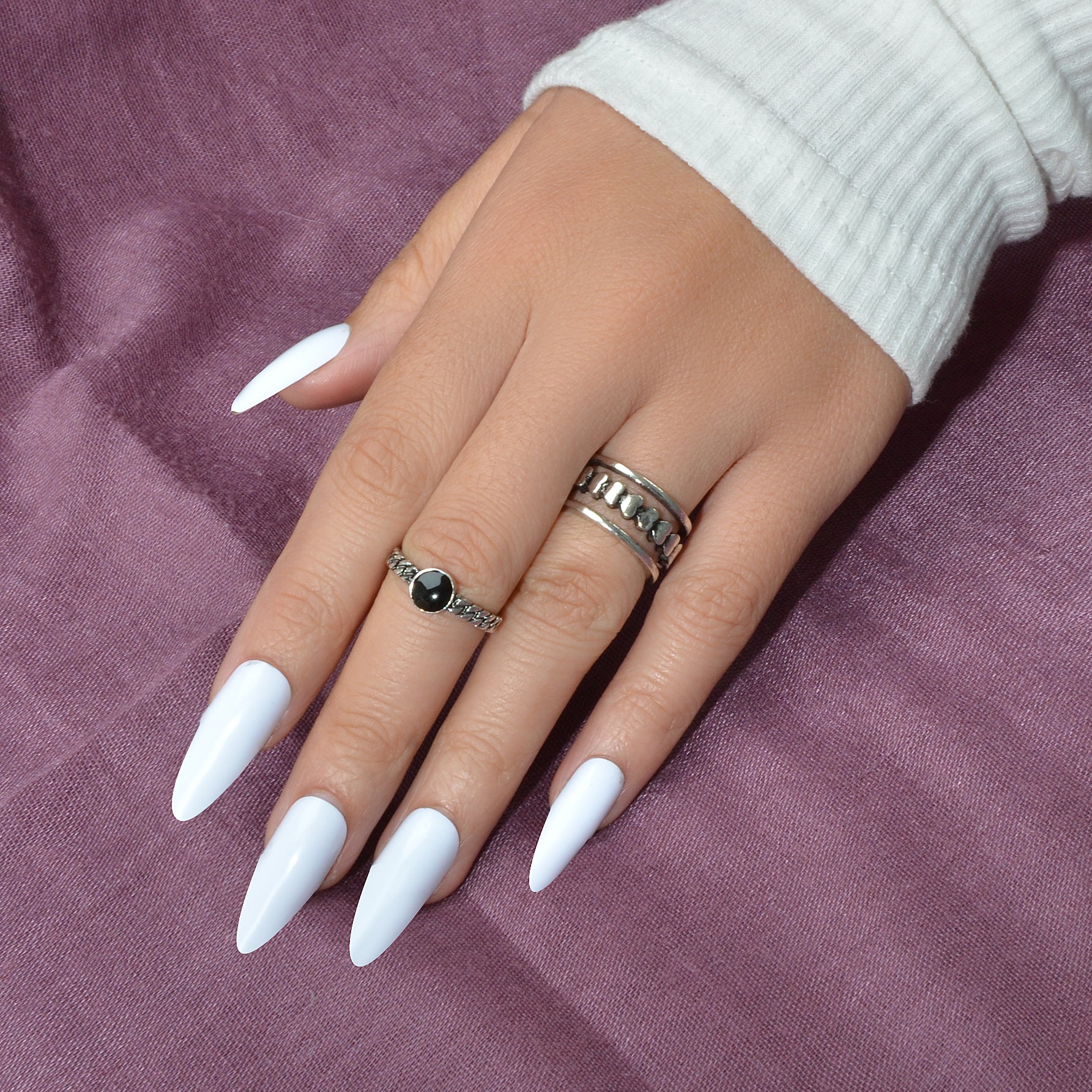 2pcs Oxidized Intricate Antique Silver Black Heart Stackable Multiple Ring Set-0