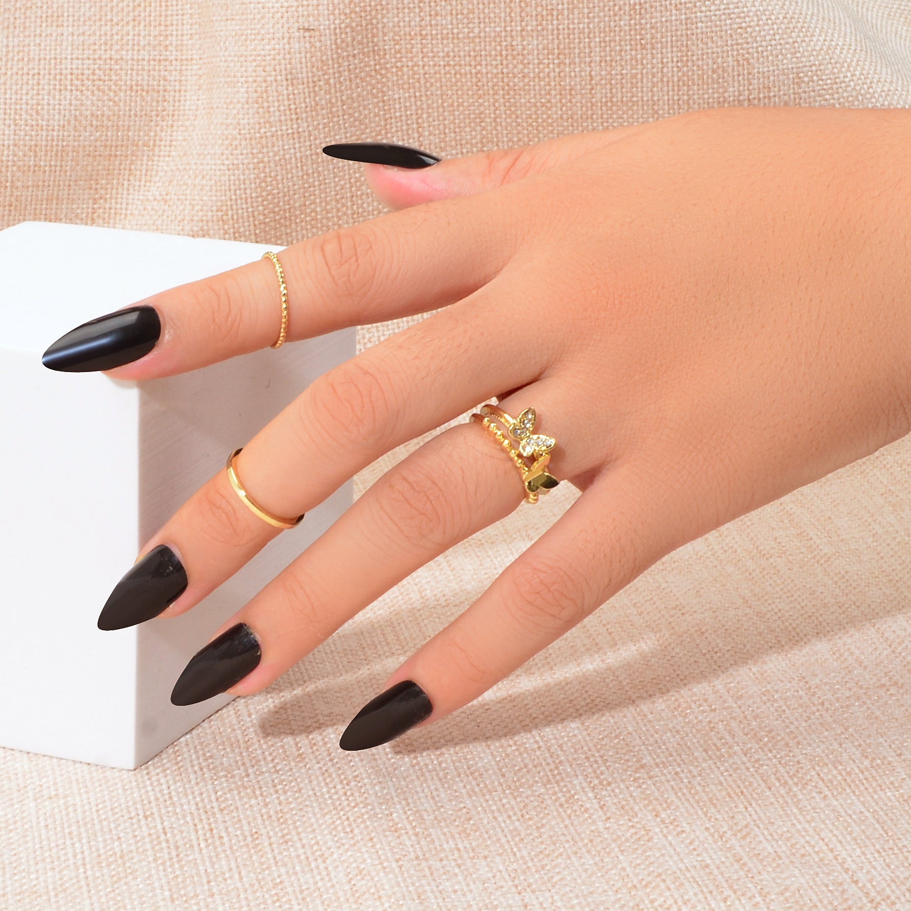 Butterfly Rhinestone Stackable Midi Rings | 3pcs Gold Plated Finger Set