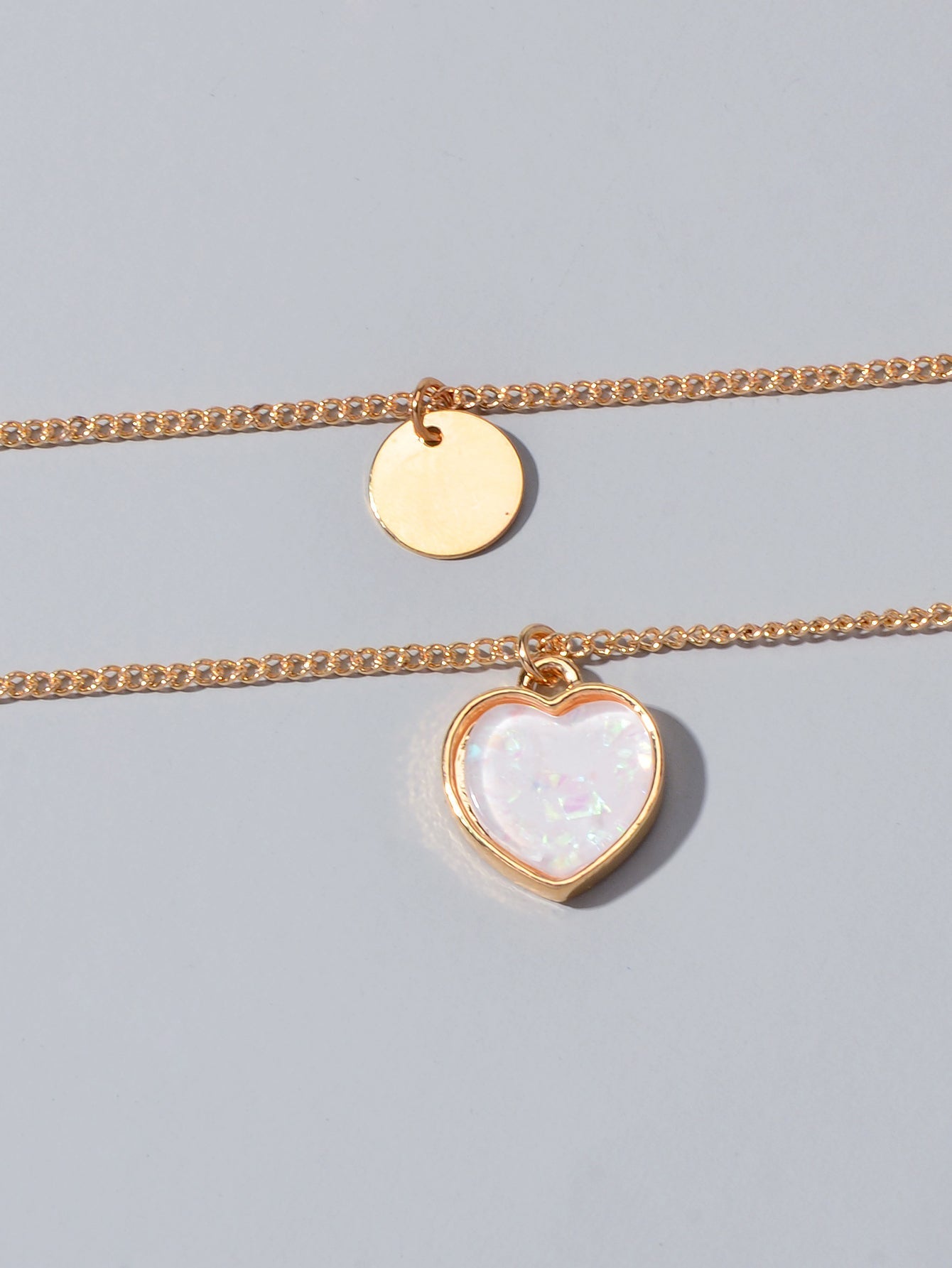 2 pcs Multiple Gold Silver Chain Round Heart Charm Women Necklace Female Jewelry