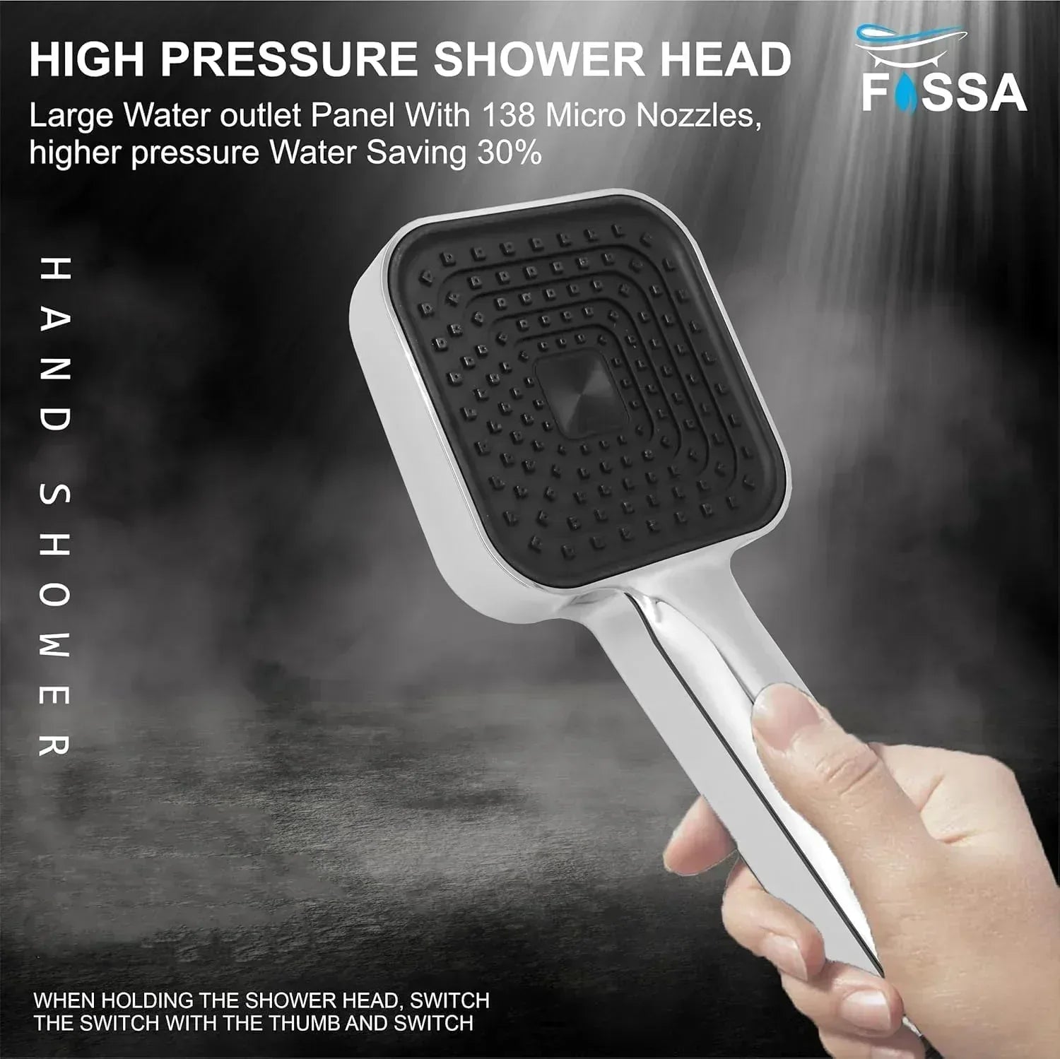 Alpha Wave Chrome Finish Hand Shower With 1.5 Meter Hose Pipe & Hook-1