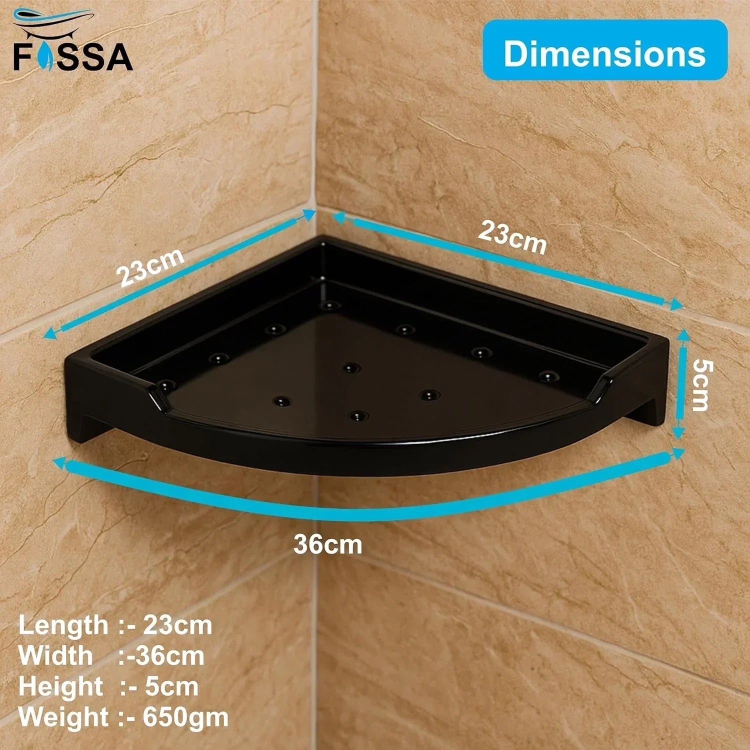 Black Corner Wall Shelf 12 inch  Unbreakable Abs Ceramic Finish (RB-134)-1
