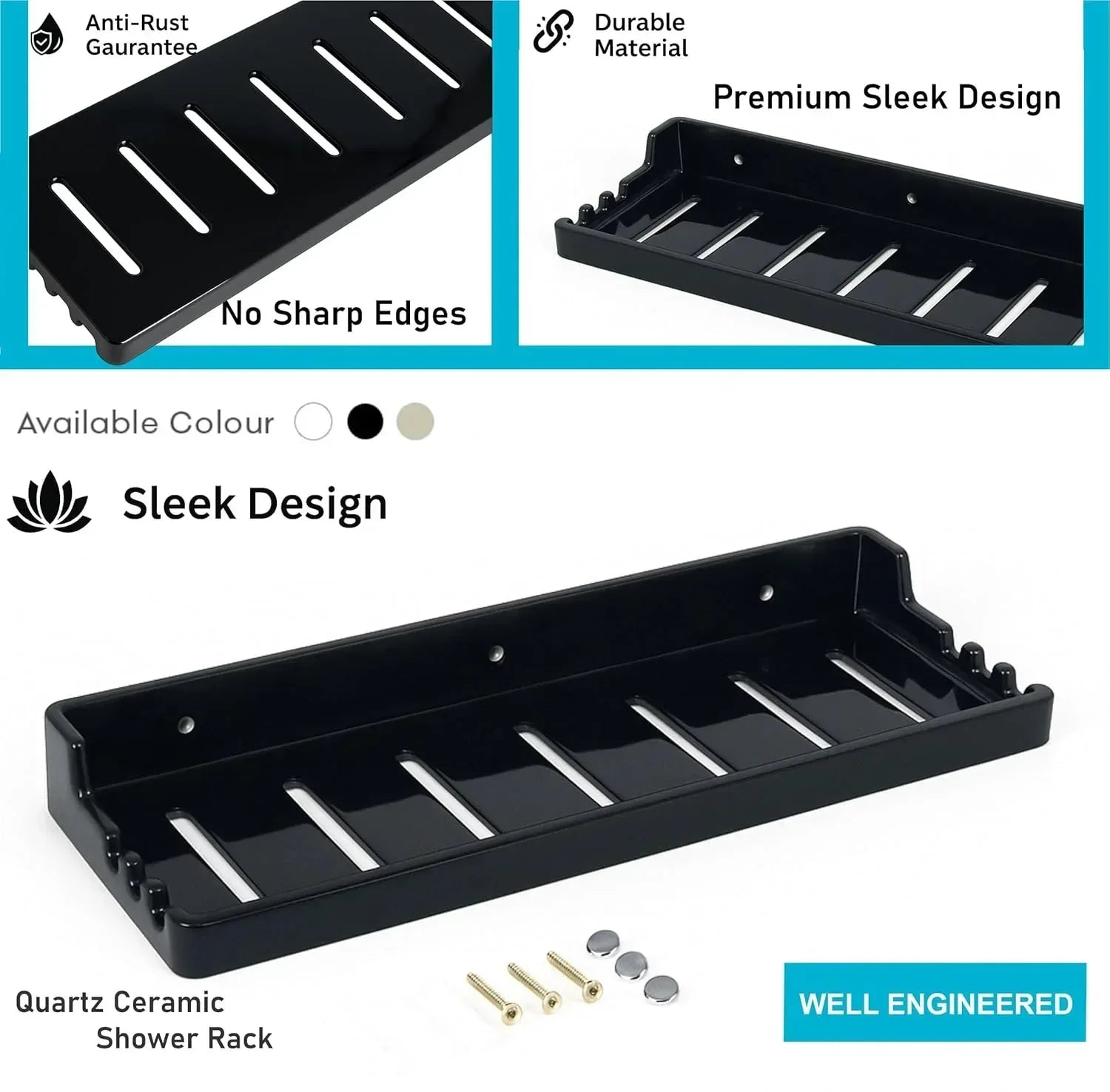 Classic Ceramic Wall Mounted Shelf Rack –  Black (Glossy Finish) (RB-129)-3