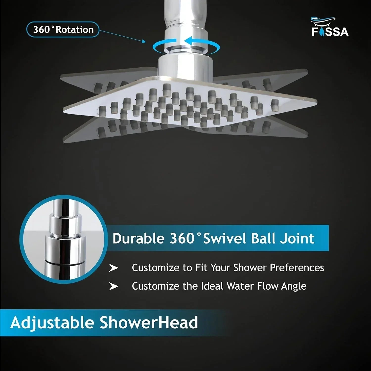 Colva (4x4 Inches) 304- Grade Stainless Steel Chrome Finish Overhead Shower With Arm (9 Inch)-4
