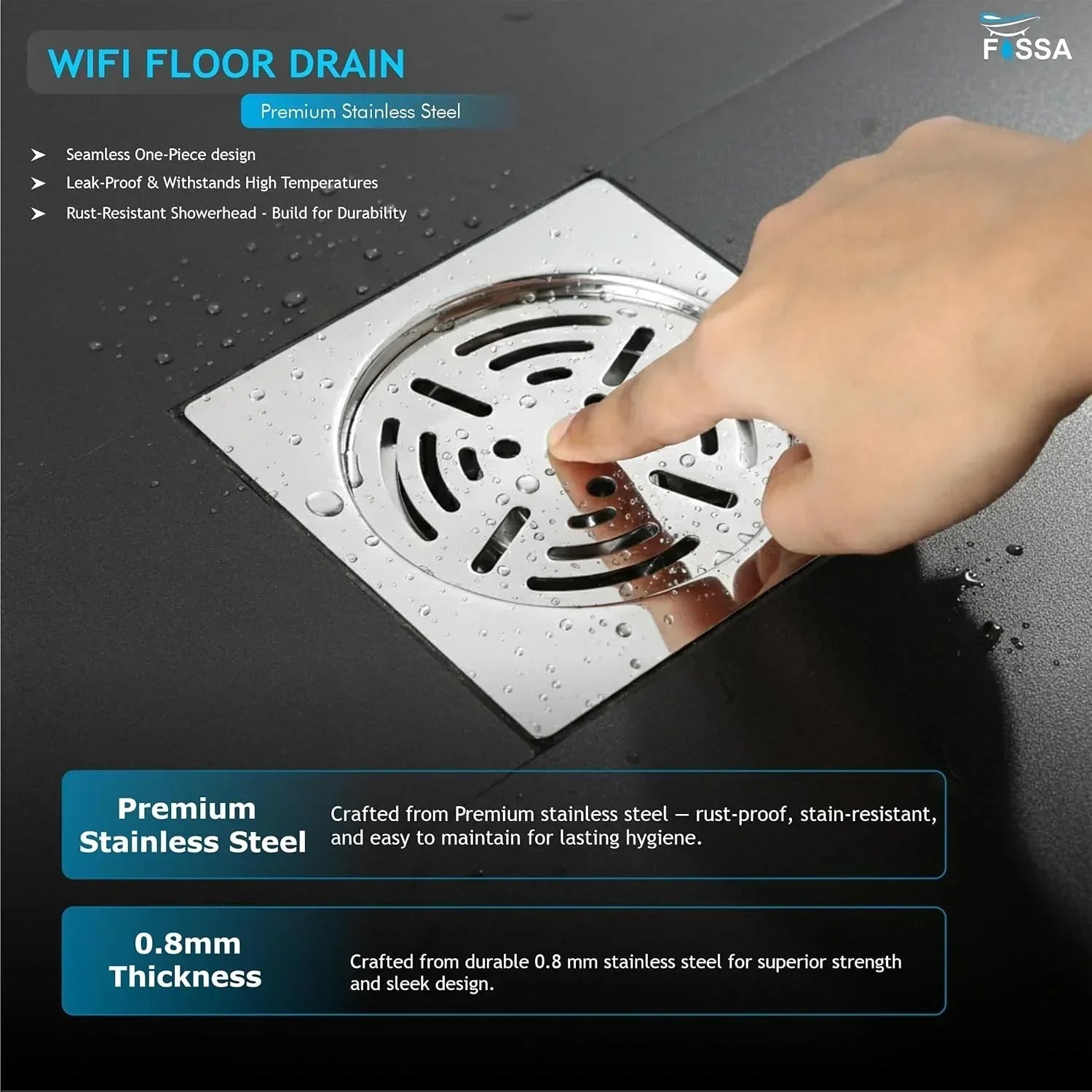 Wifi Floor Drain (5 x 5 Inches) Premium Stainlees Steel-3