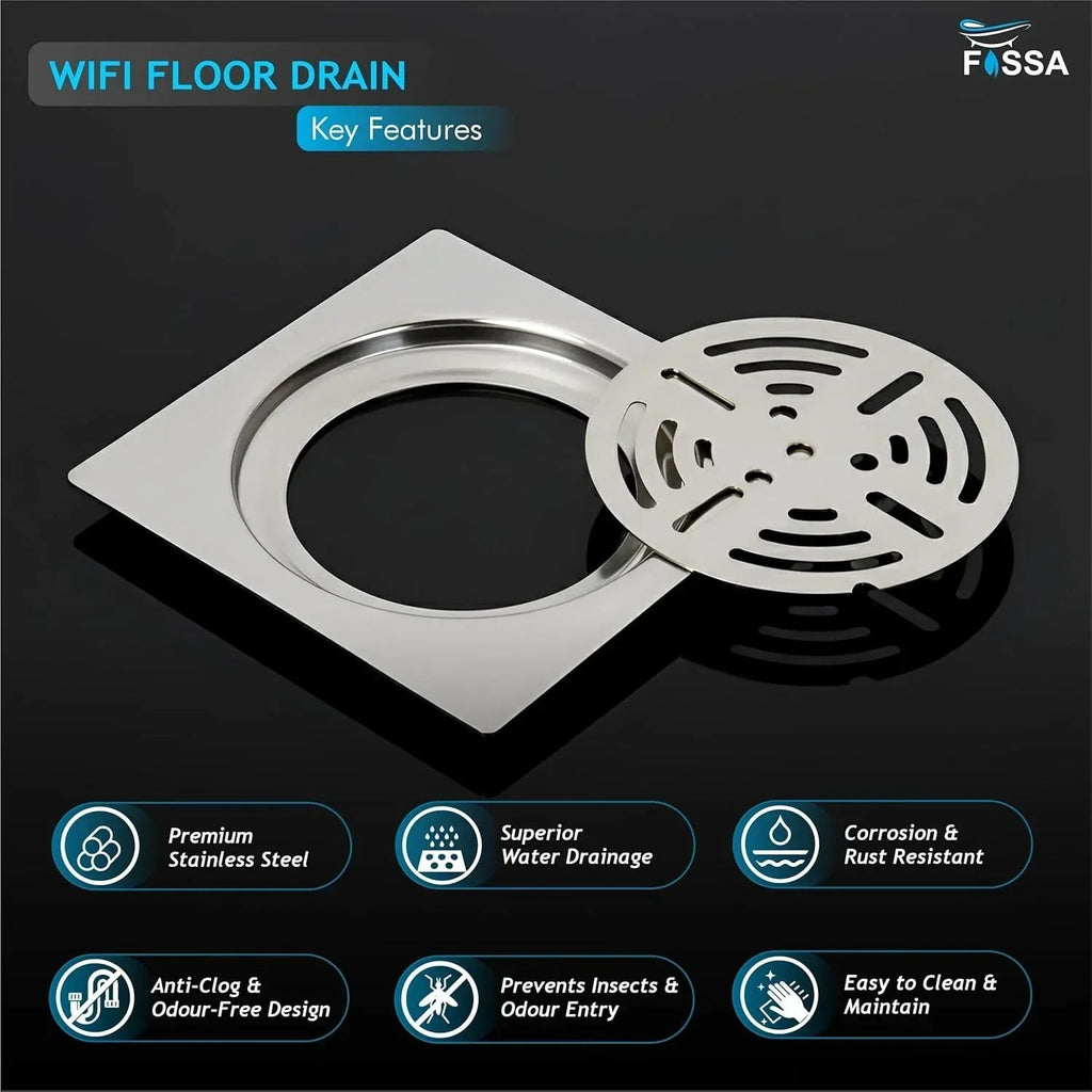 Wifi Floor Drain (5 x 5 Inches) Premium Stainlees Steel-2