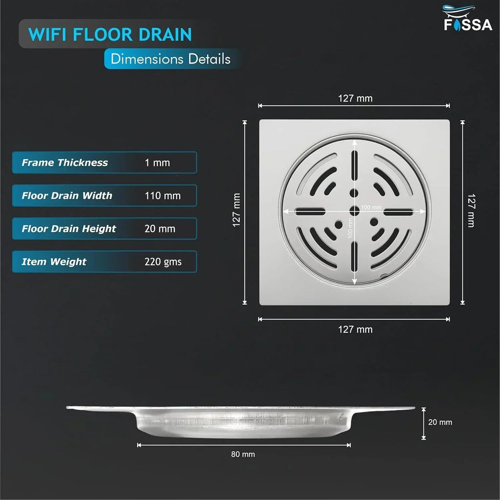 Wifi Floor Drain (5 x 5 Inches) Premium Stainlees Steel-1
