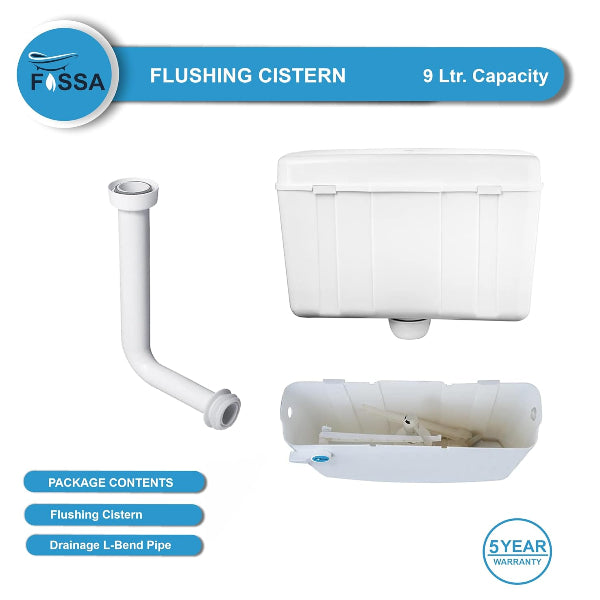 Fossa Flushing Cistern (9 Ltr) Capacity Side Handle Flush Tank White