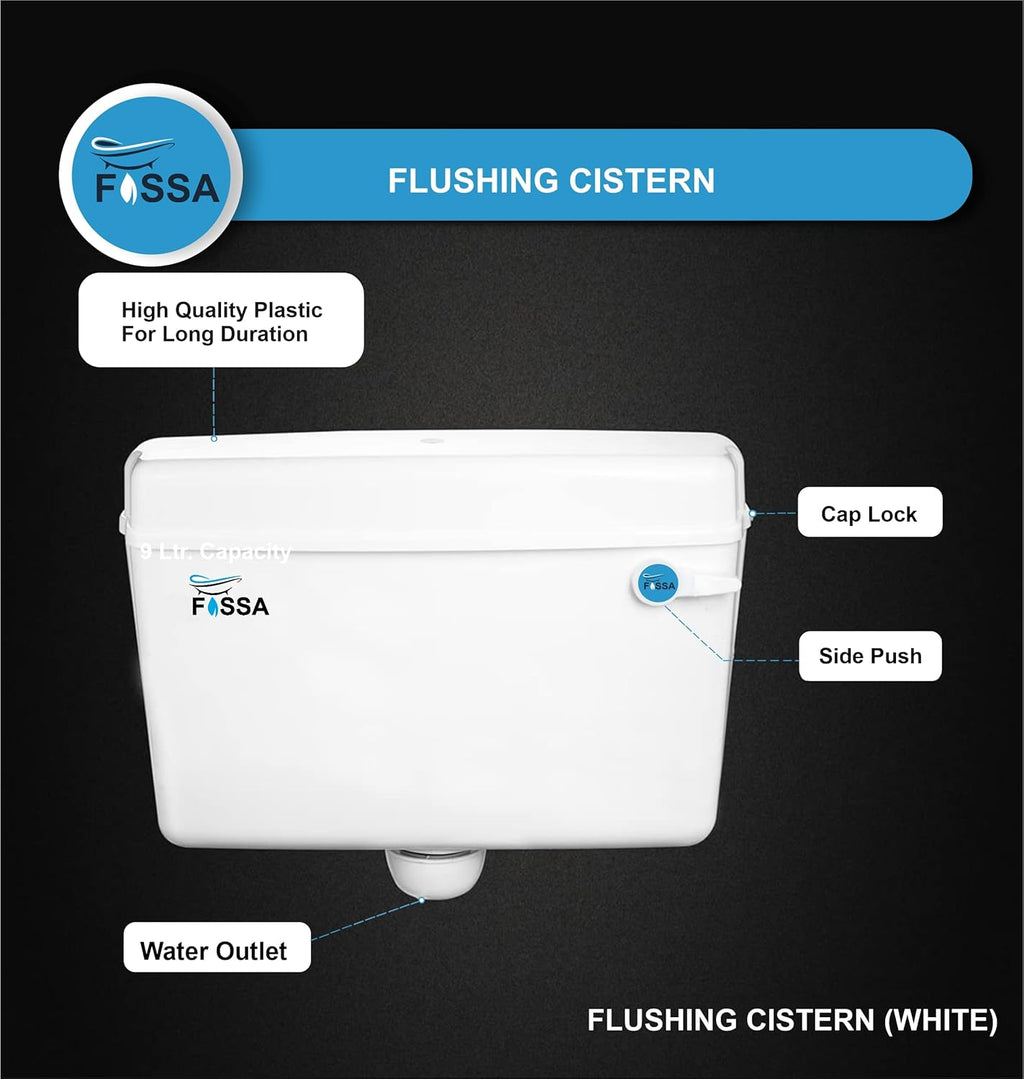Fossa Flushing Cistern (9 Ltr) Capacity Side Handle Flush Tank White