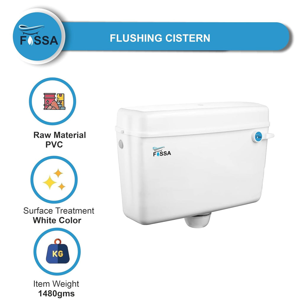 Fossa Flushing Cistern (9 Ltr) Capacity Side Handle Flush Tank White