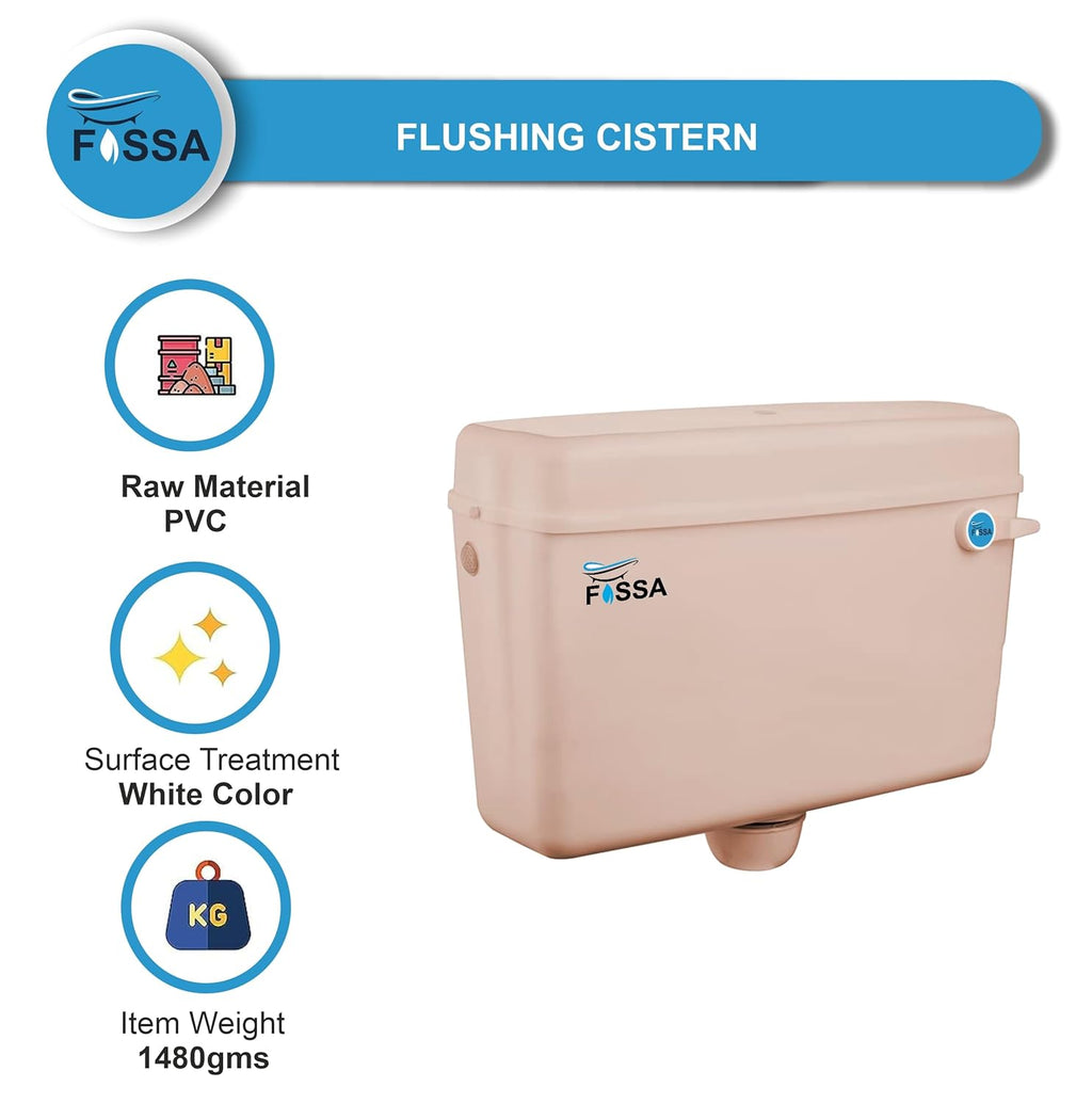 Fossa Flushing Cistern (9 Ltr) Capacity Side Handle Flush Tank ivory