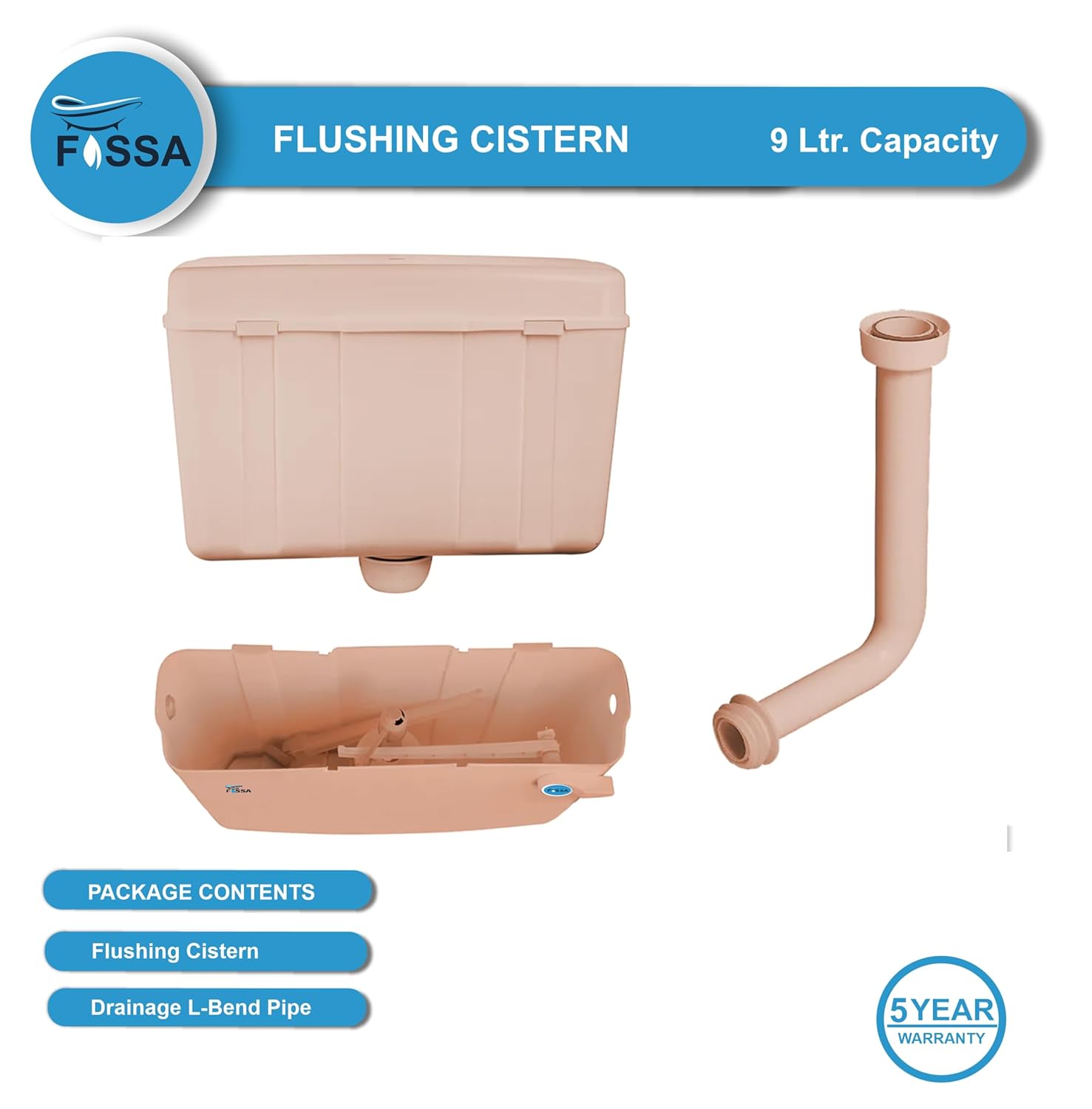 Fossa Flushing Cistern (9 Ltr) Capacity Side Handle Flush Tank ivory