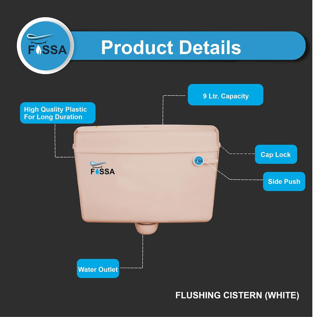 Fossa Flushing Cistern (9 Ltr) Capacity Side Handle Flush Tank ivory