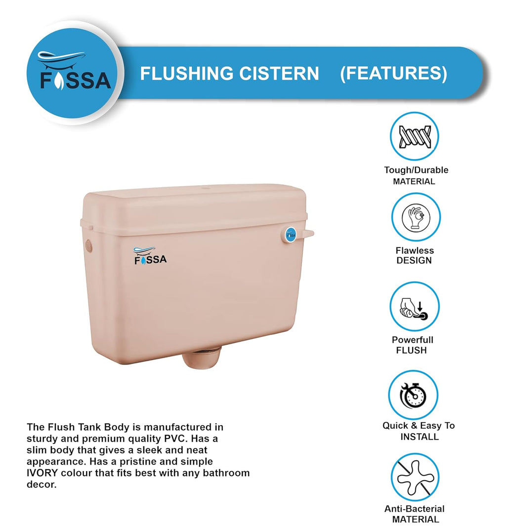 Fossa Flushing Cistern (9 Ltr) Capacity Side Handle Flush Tank ivory