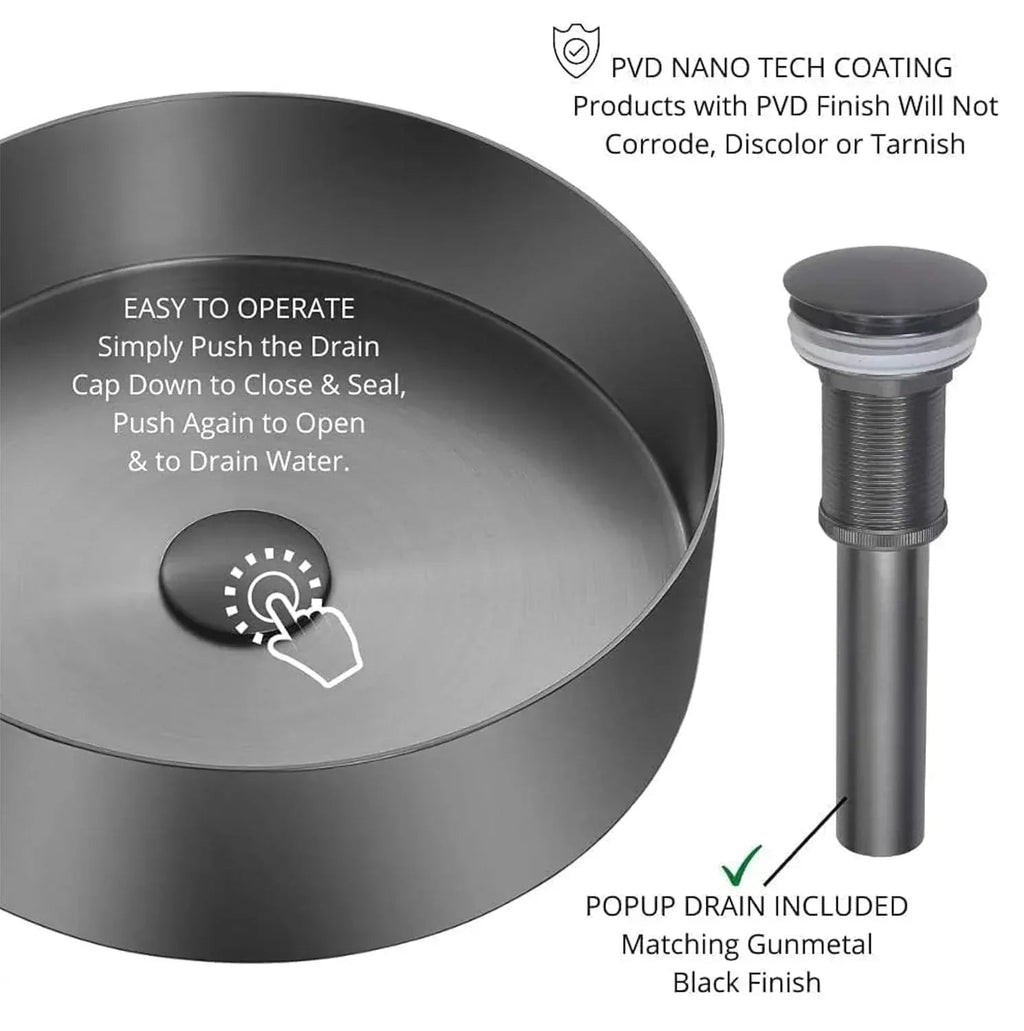 Wash Basin 304  (15x15x4) Inch Black Stainless Steel Table Top For Bathroom-1