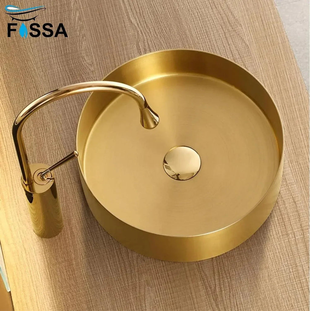 Wash Basin 304  15x15x4 Inch Gold Stainless Steel Table Top For Bathroom-3
