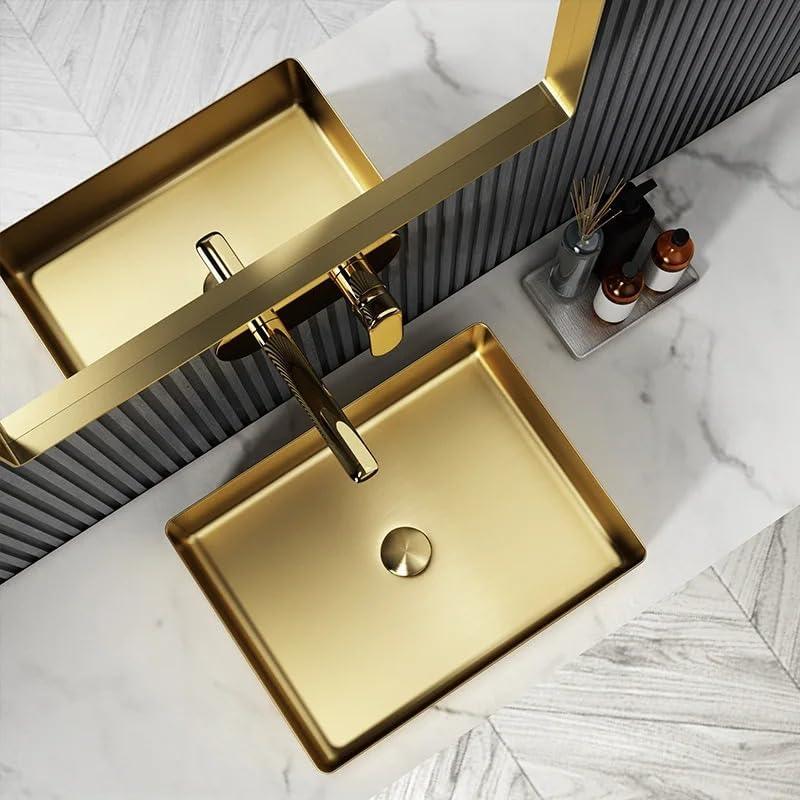 Wash Basin 304 Luxury (18.5x14x04) Inch Gold Stainless Steel Wash Basin Table Top For Bathroom-1