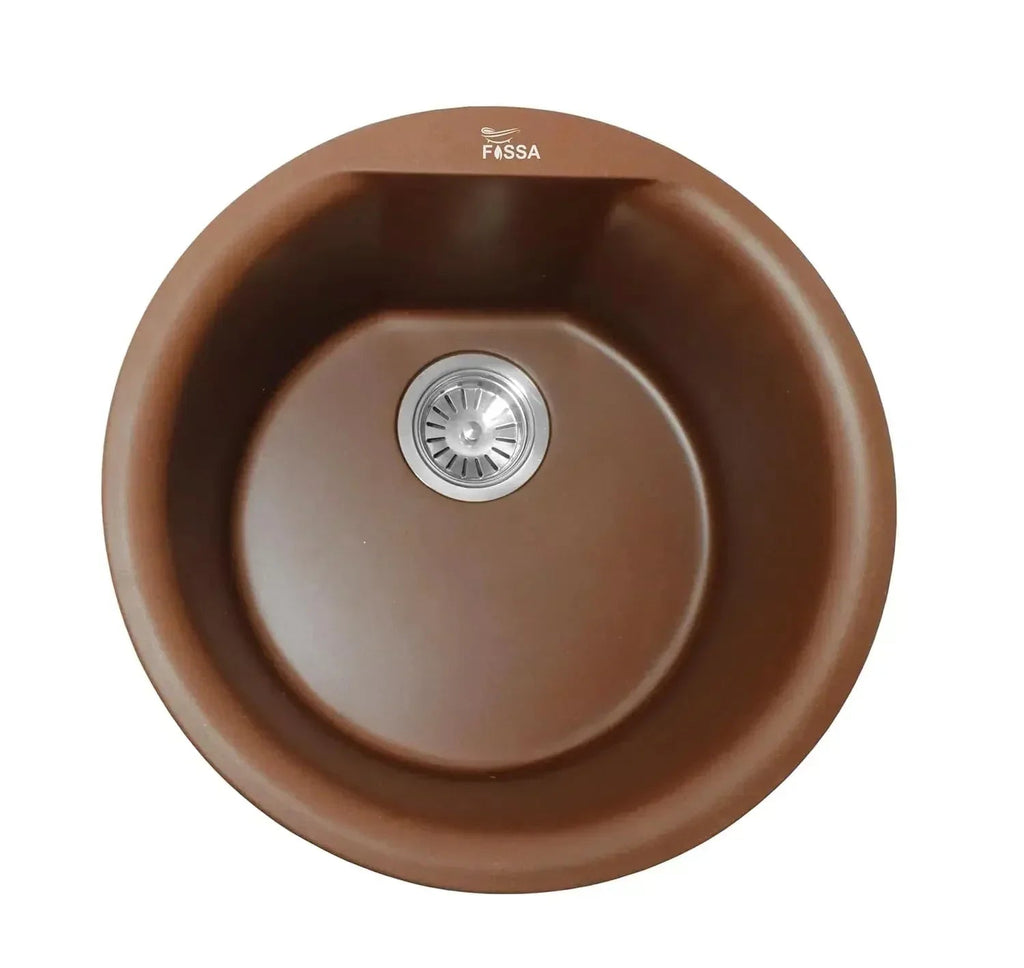 Quartz Kitchen Sink Single Bowl Round Brown(18×18x8 Inches) – 10-Year Warranty