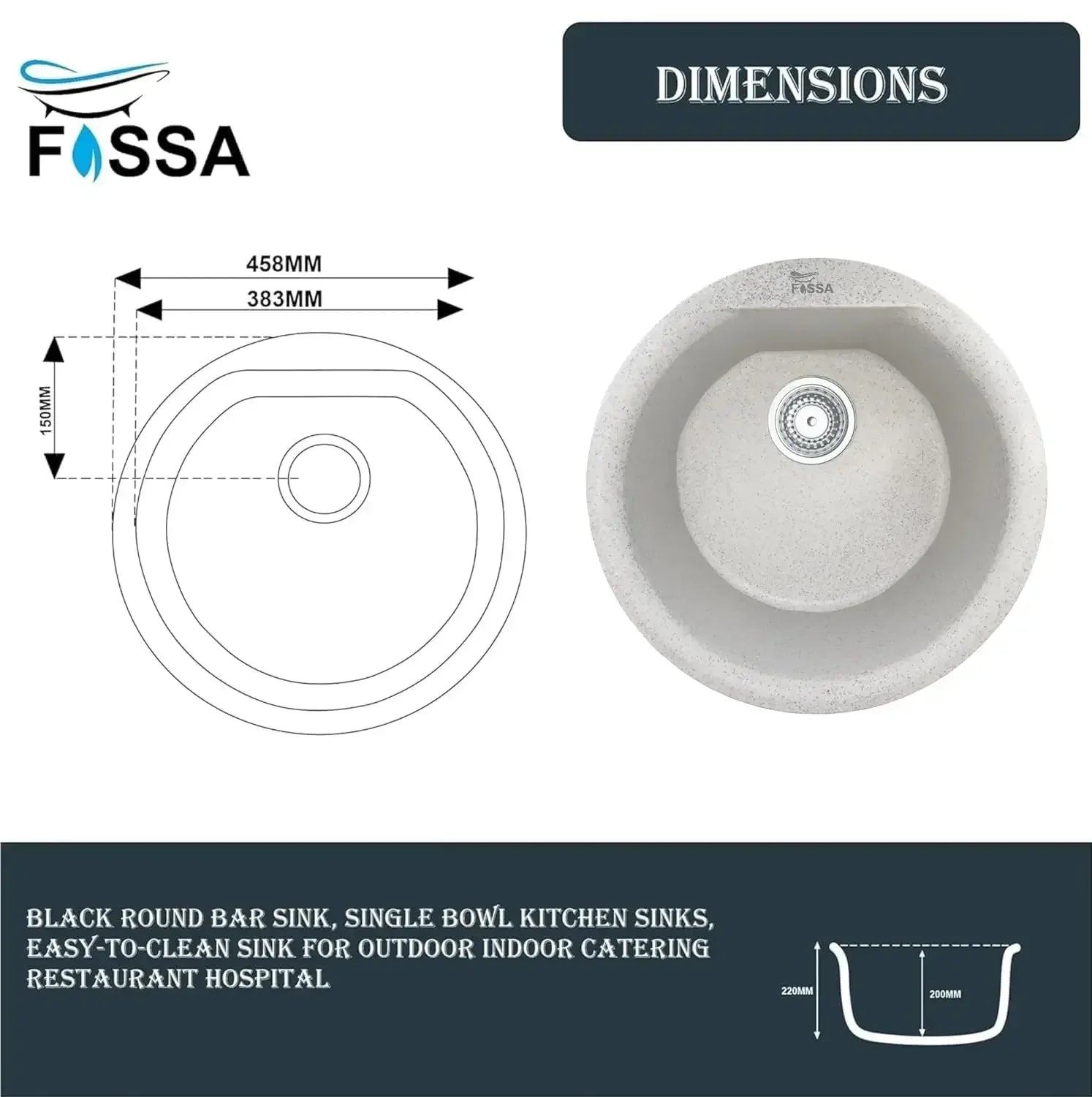 Quartz Kitchen Sink Single Bowl Grey Stone (18x18x08 Inches) – 10-Year Warranty-1