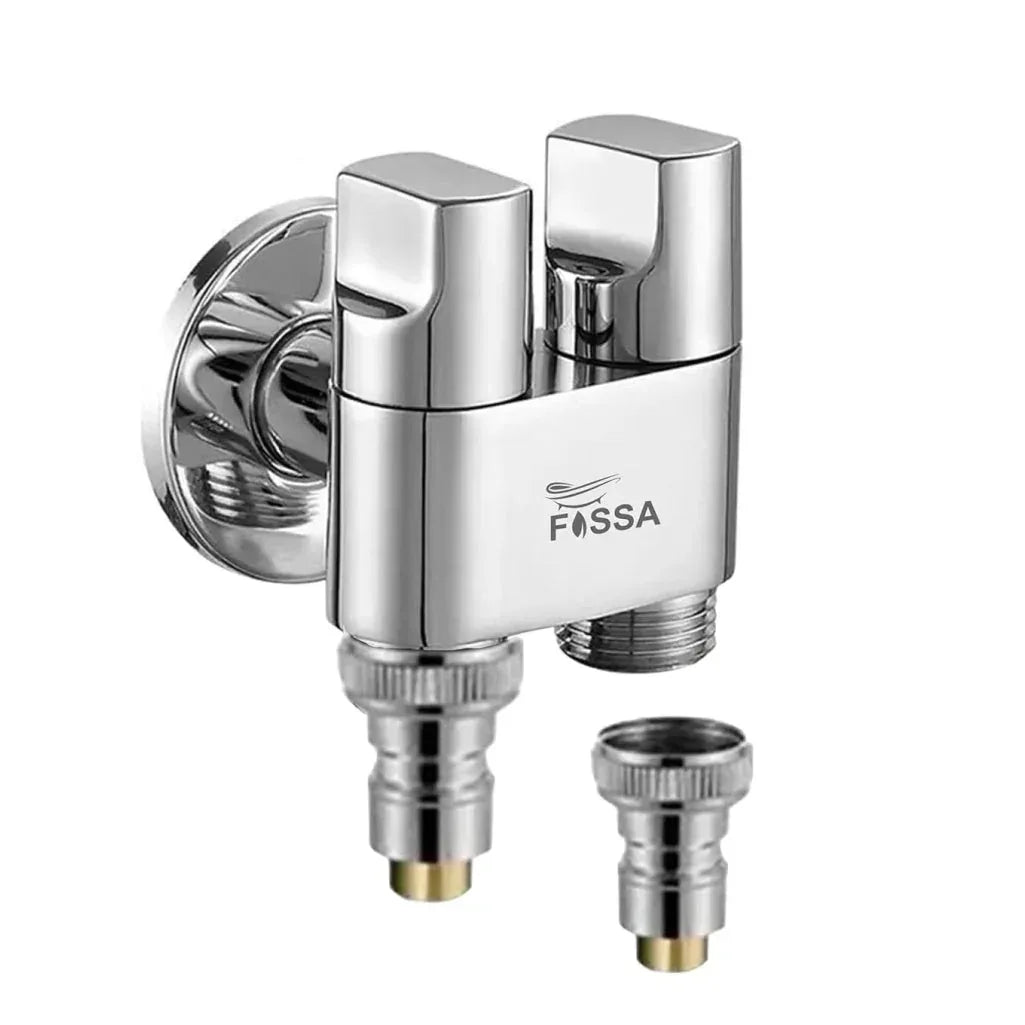 Dual Outlets Control Washing Machine Angle Valve Faucet with Nozzle Silver-0