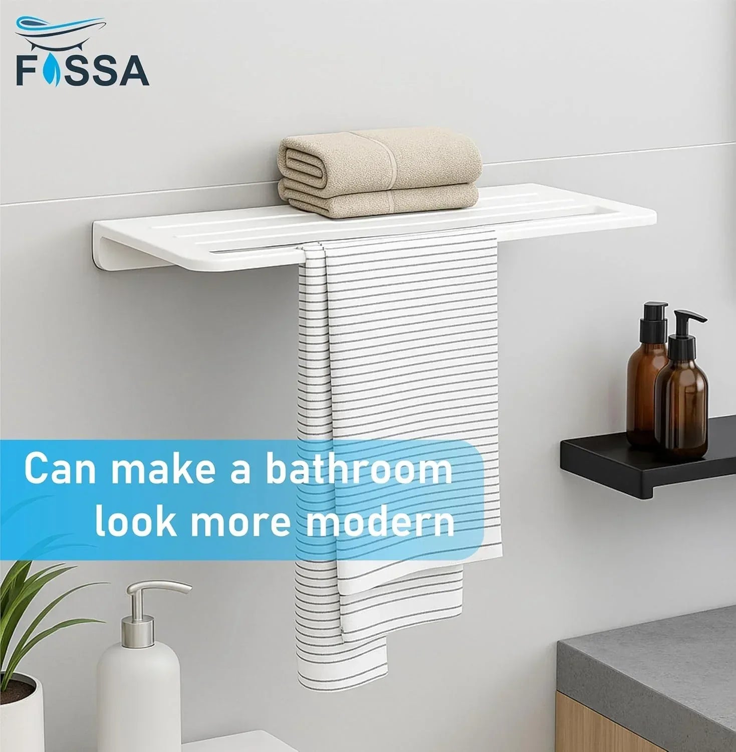 Ceramic Wall Mounted Towel Shelf White Quartz (RW-127)-3