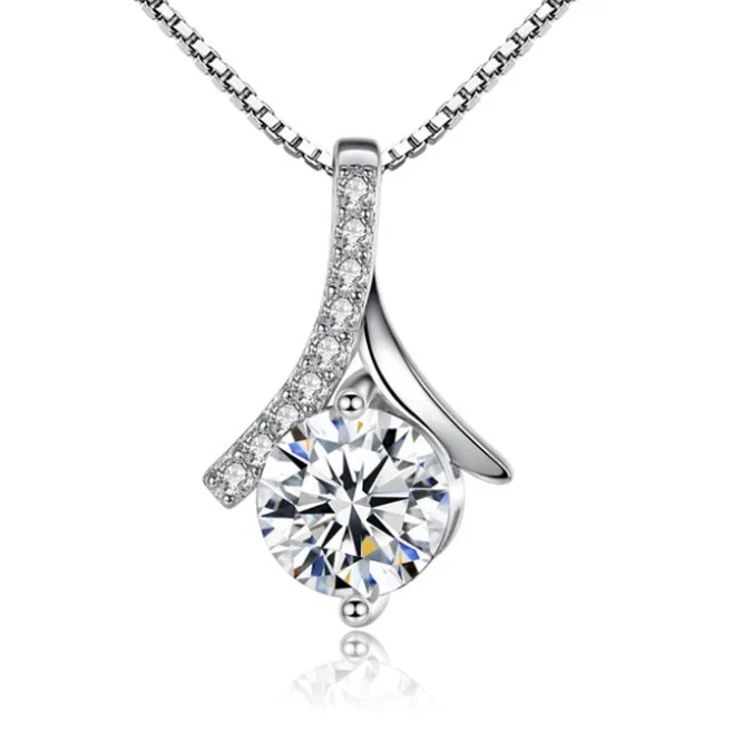 925 Silver Flower Zircon Pendant Necklace