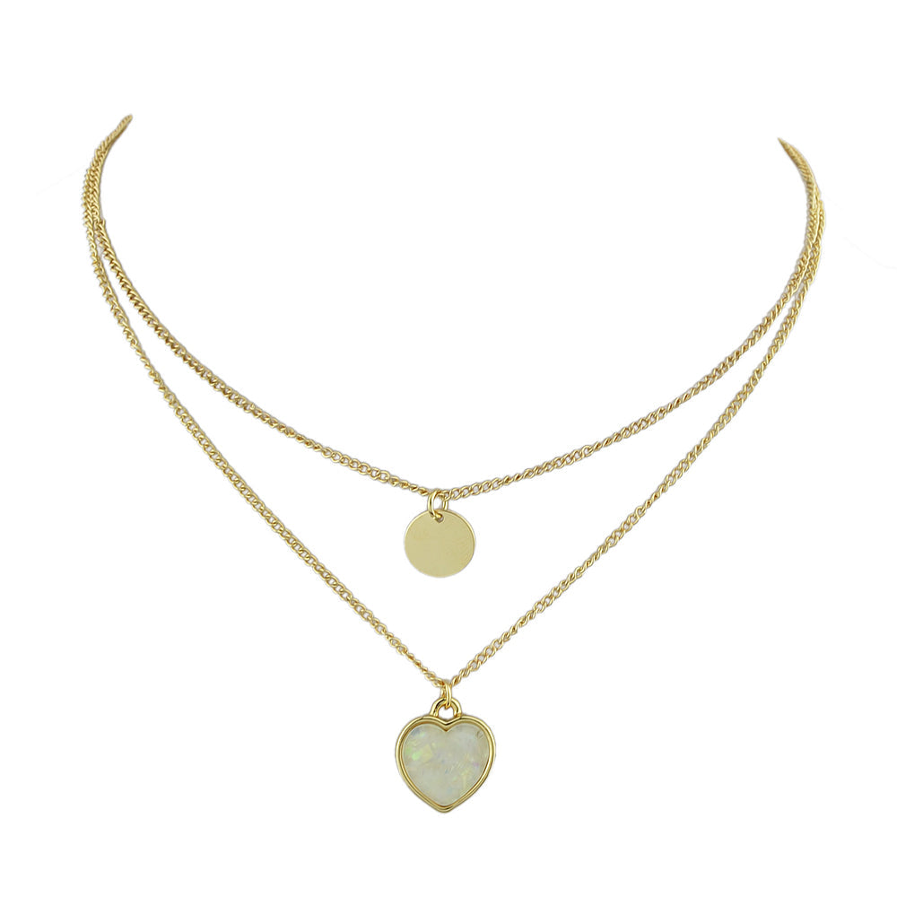 2 pcs Multiple Gold Silver Chain Round Heart Charm Women Necklace Female Jewelry
