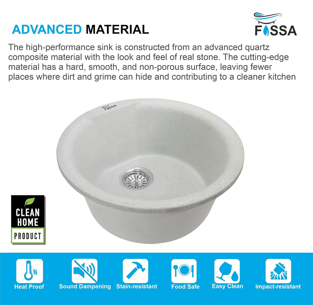 Quartz Kitchen Sink Single Bowl Grey Stone (18x18x08 Inches) – 10-Year Warranty-2