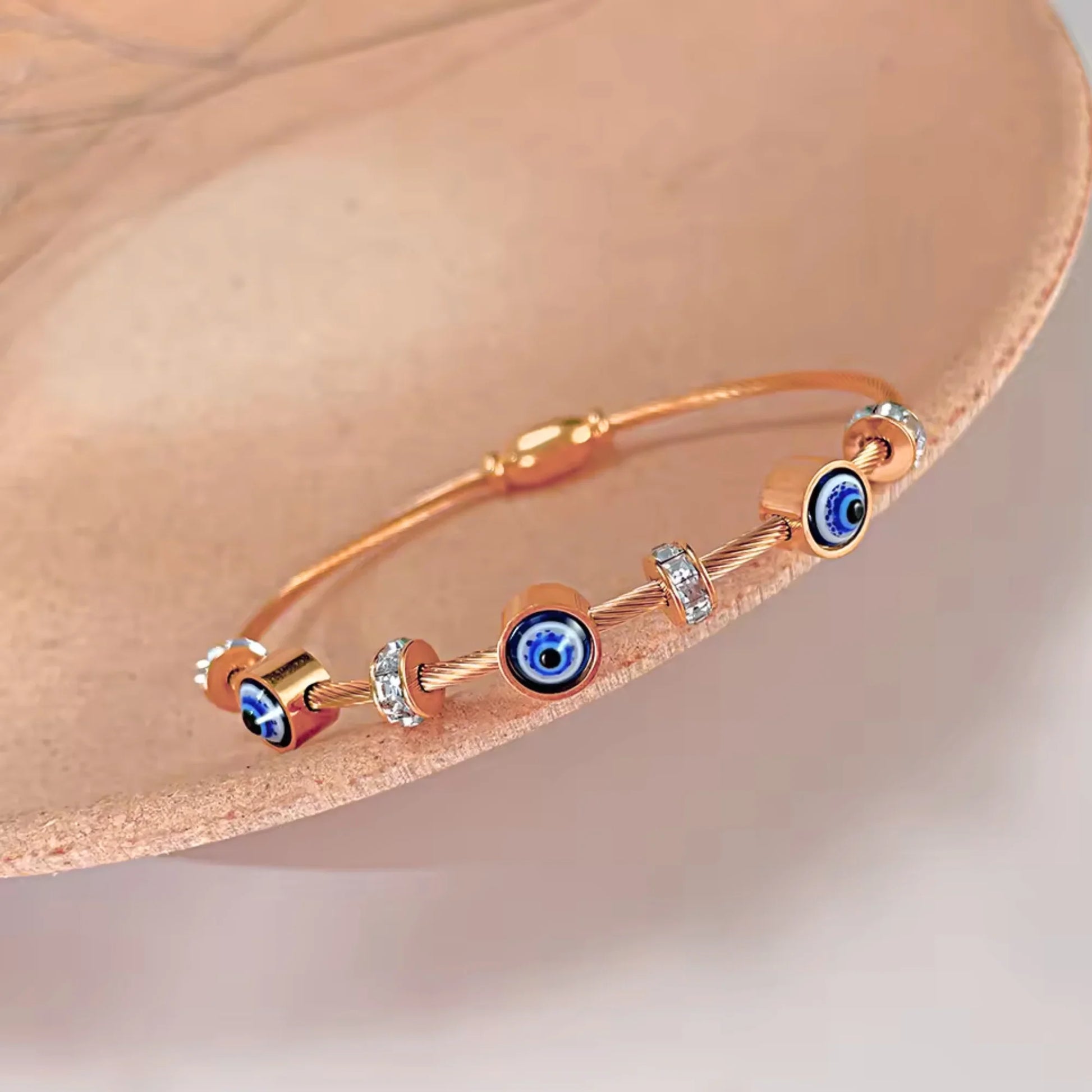 Rose Gold Evil Eye Bangle Bracelet-3