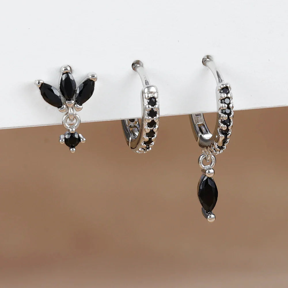 3PCS Horse Eye Zircon Stud Earrings-5