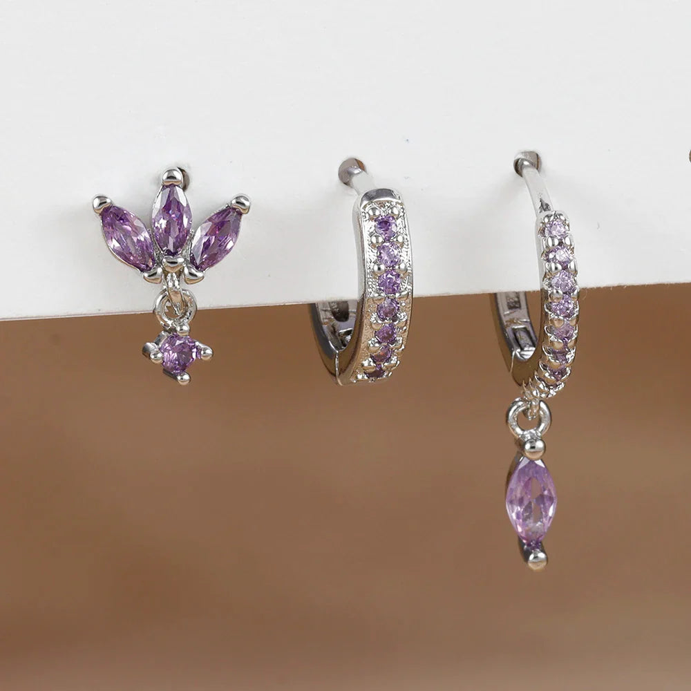 3PCS Horse Eye Zircon Stud Earrings-9