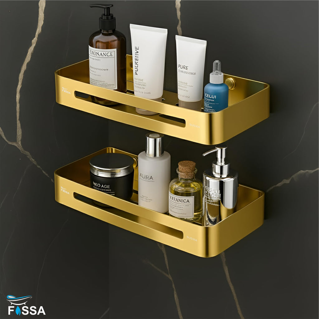 Square Stainless Steel Corner Shelf  (Gold) 2 set-3