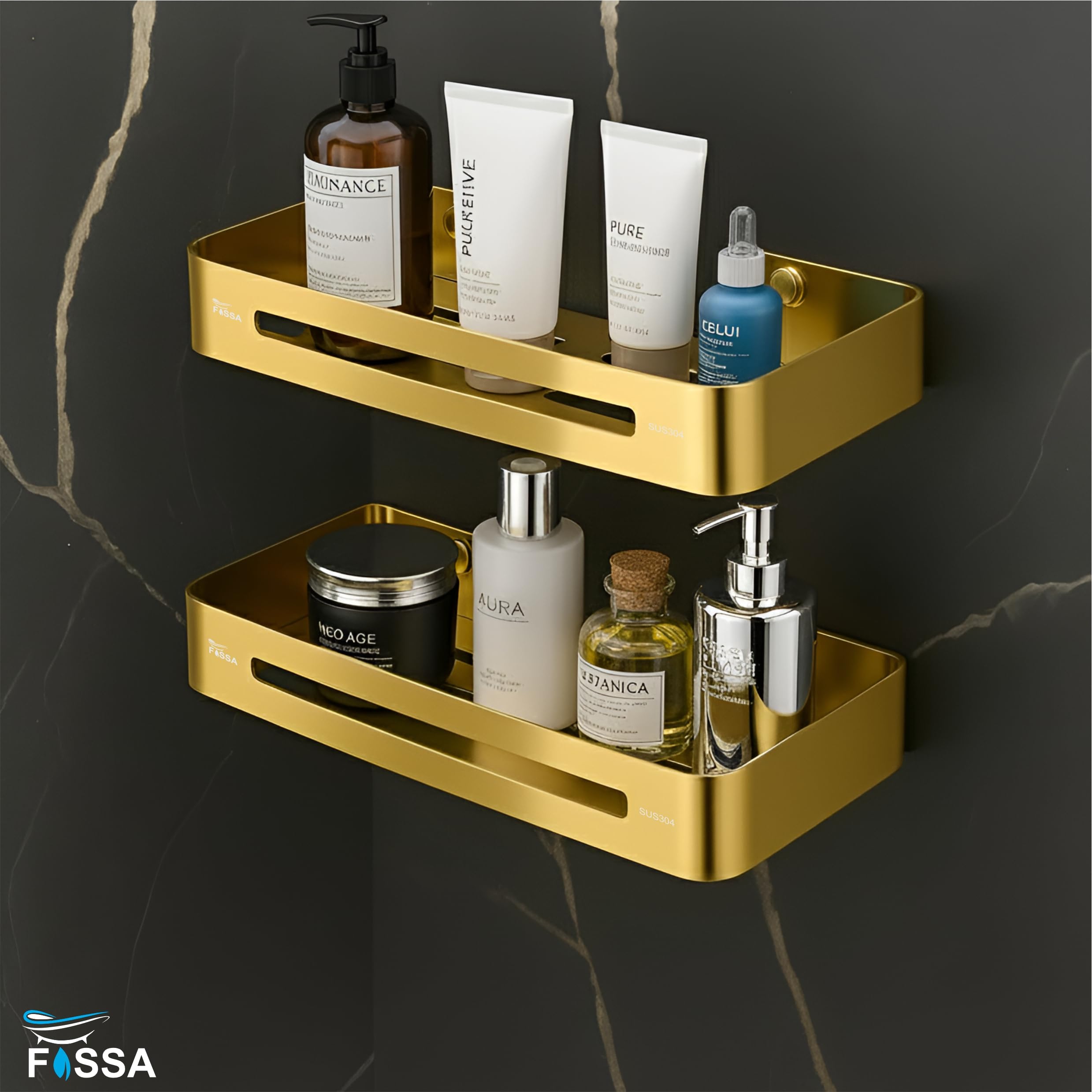 Square Stainless Steel Corner Shelf  (Gold) 2 set-3
