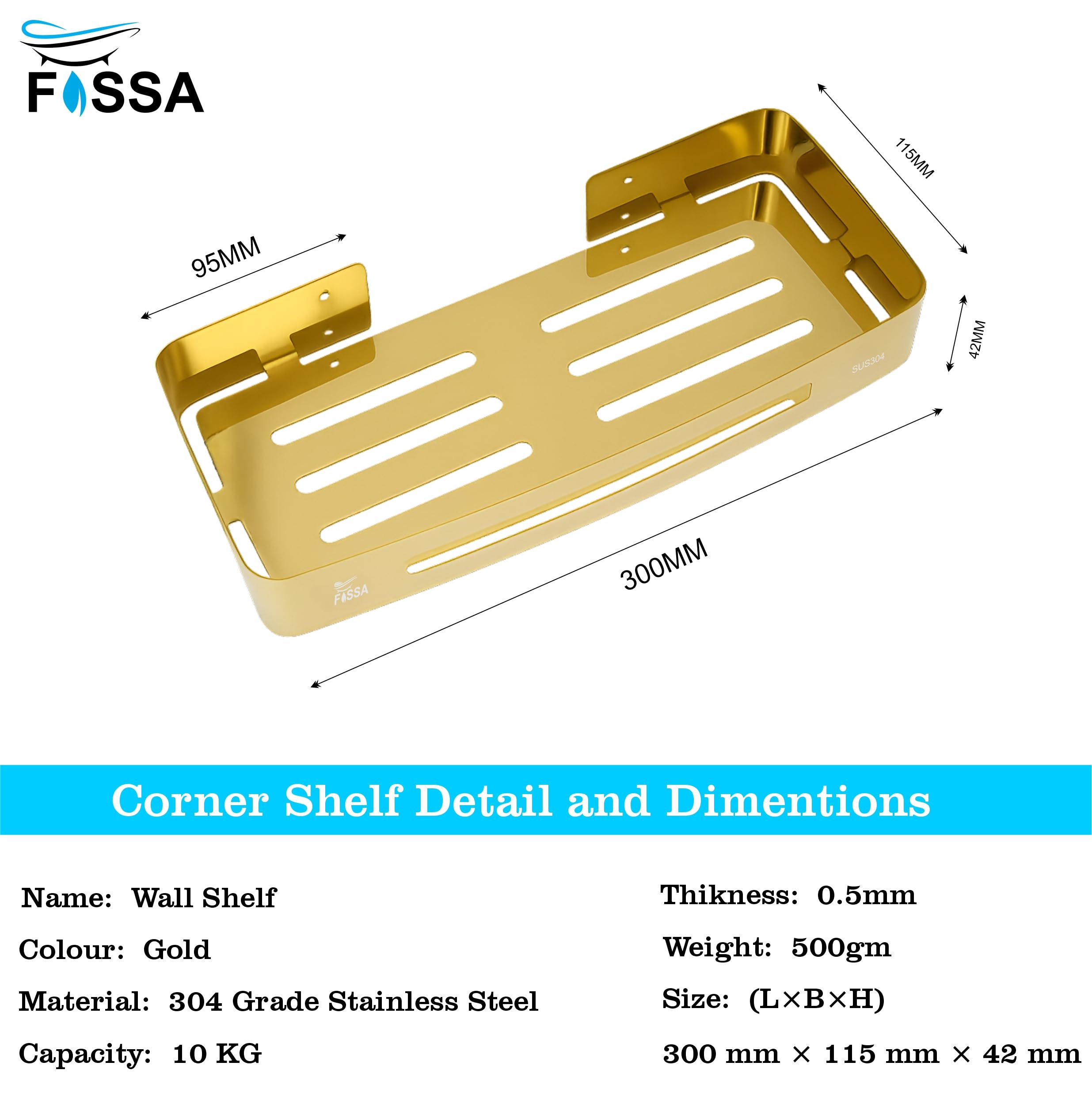 Square Stainless Steel Corner Shelf  (Gold) 2 set-1