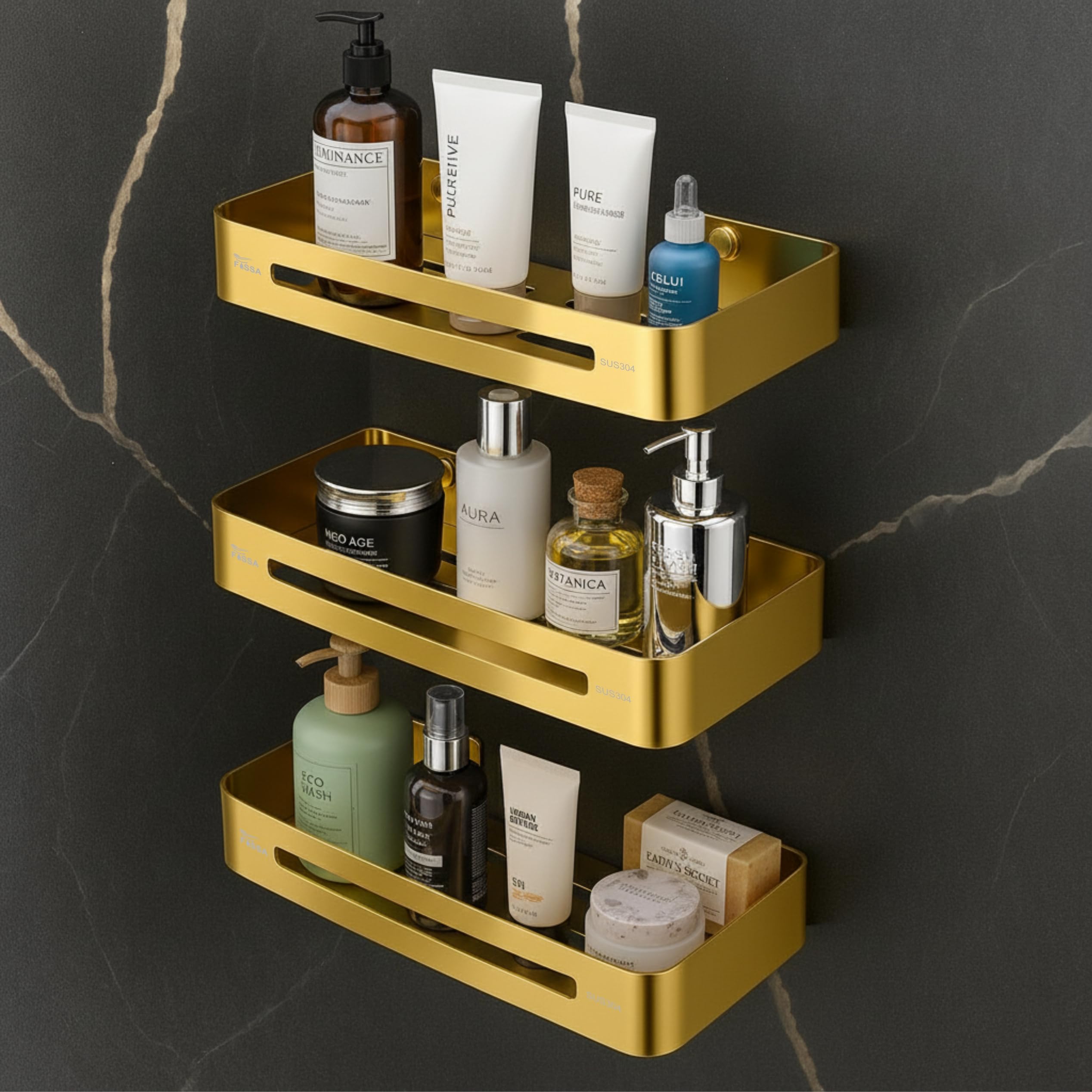 Square Stainless Steel Corner Shelf (Gold) 3 set-2