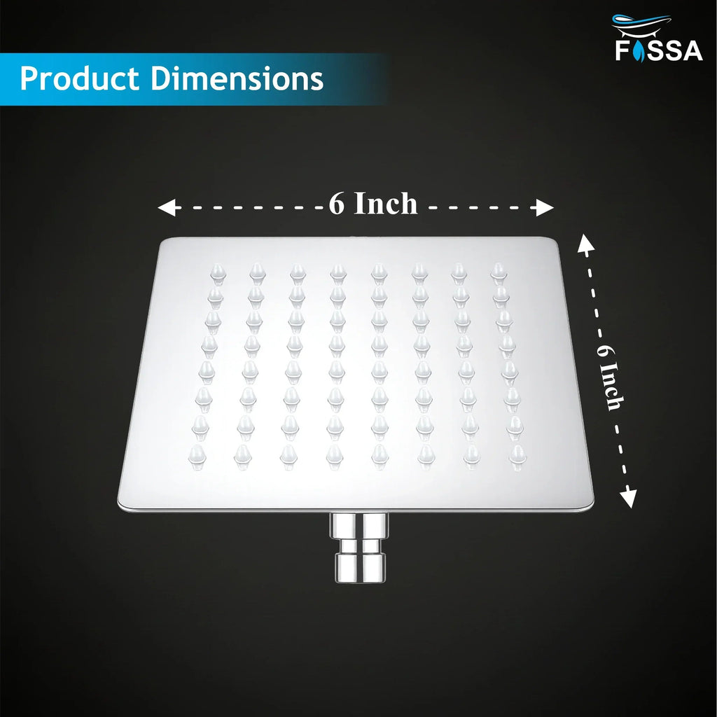 Ultra (6x6 Inches) 304- Grade Stainless Steel Chrome Finish Overhead Shower With Arm (12 Inch)-1