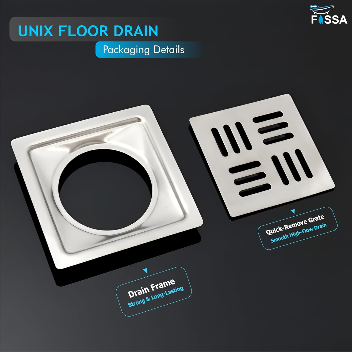 Unix Floor Drain (5 x 5 Inches) Premium Stainlees Steel-1