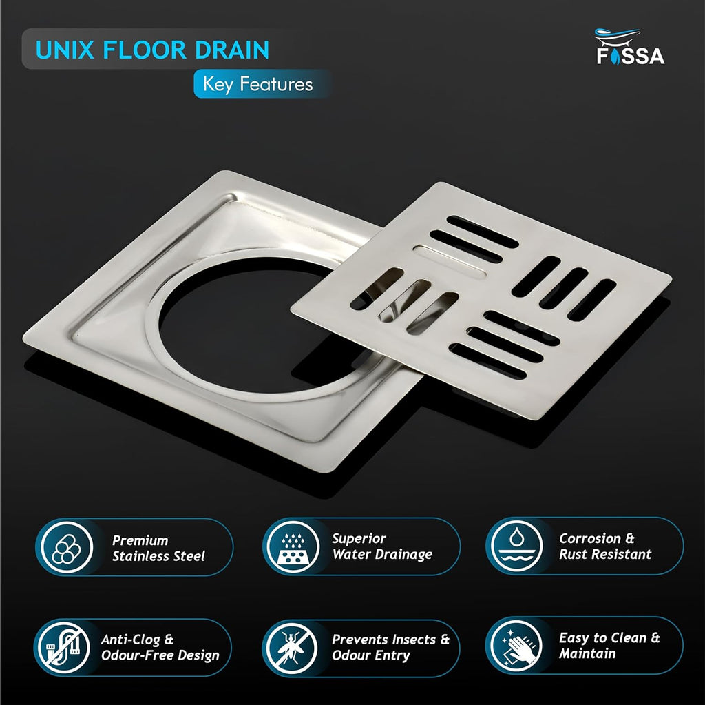 Unix Floor Drain (5 x 5 Inches) Premium Stainlees Steel-2