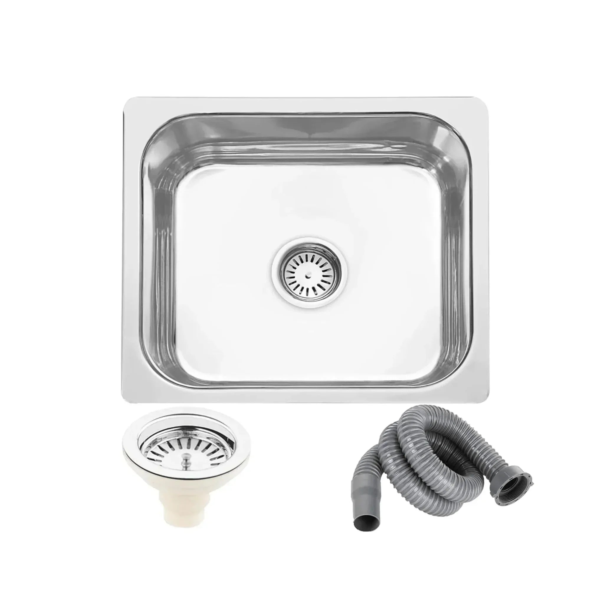 Fossa 18"X16"X09" Single Bowl Stainless Steel Kitchen Sink With SS Coupling Glossy Finish FIS-001 J