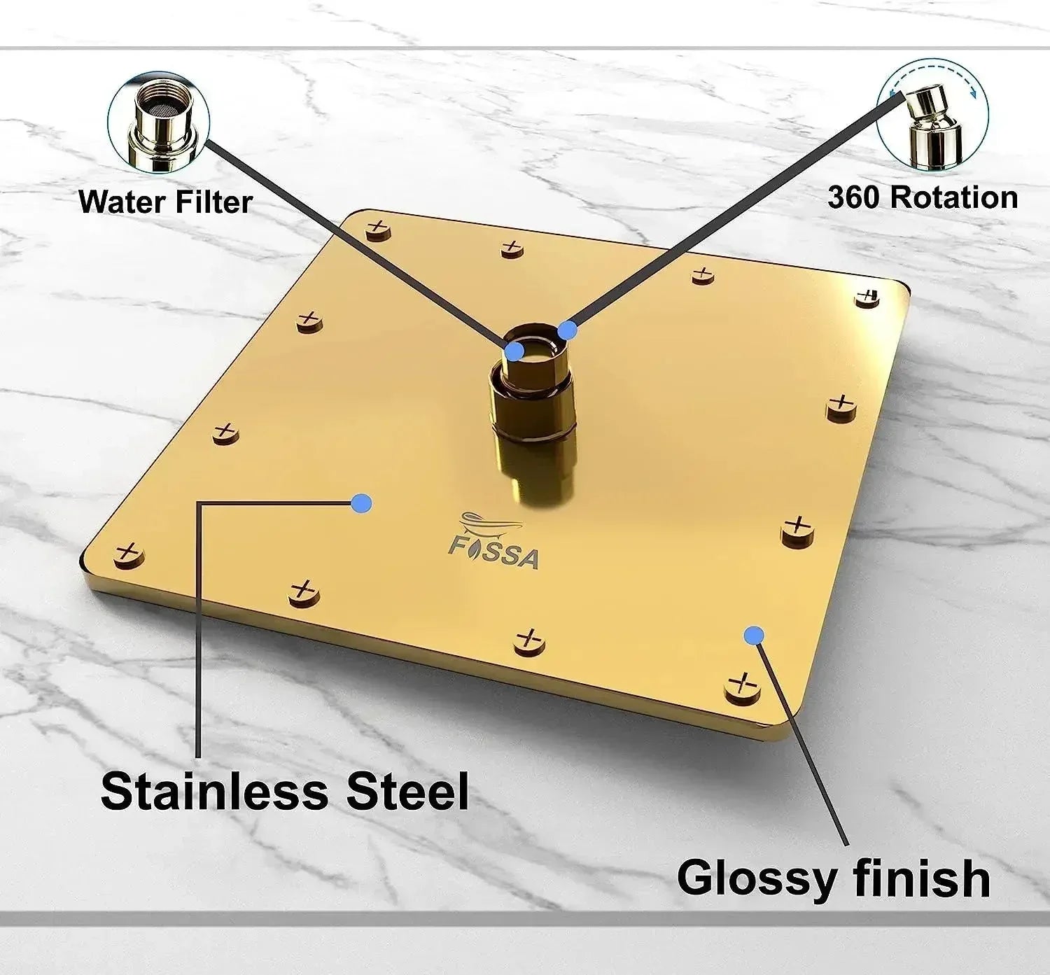 6 Inch Rainfall Overhead Shower Gold 304 Stainless Steel-3