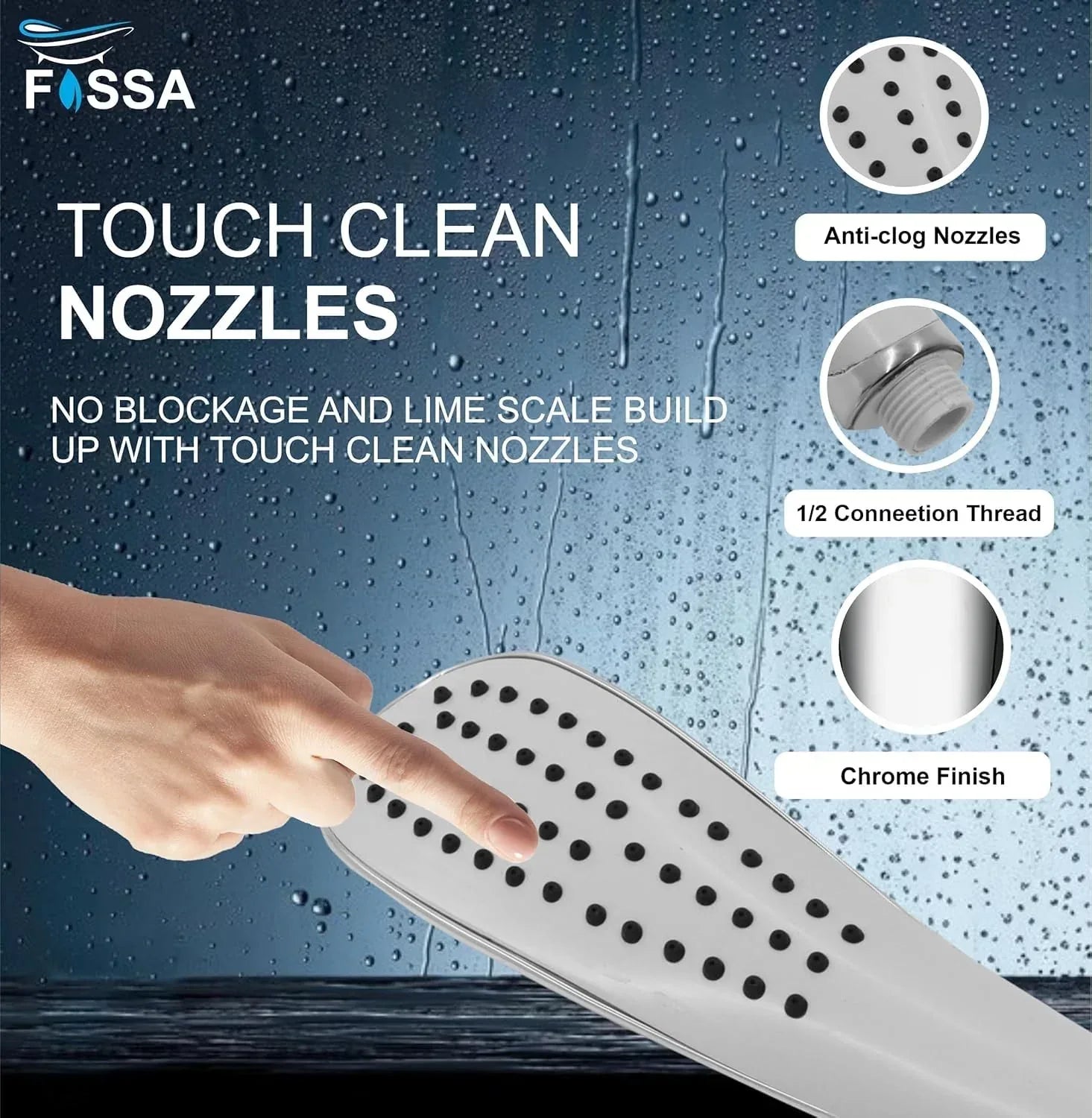 Dezire Rain Handheld Shower Head Chrome Finish Smooth Water Flow-2