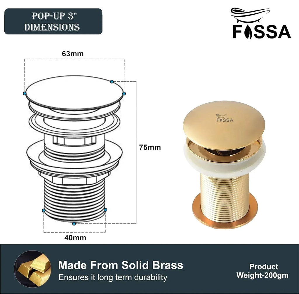 3 Inch Gold  Brass Pop Up Waste Coupling