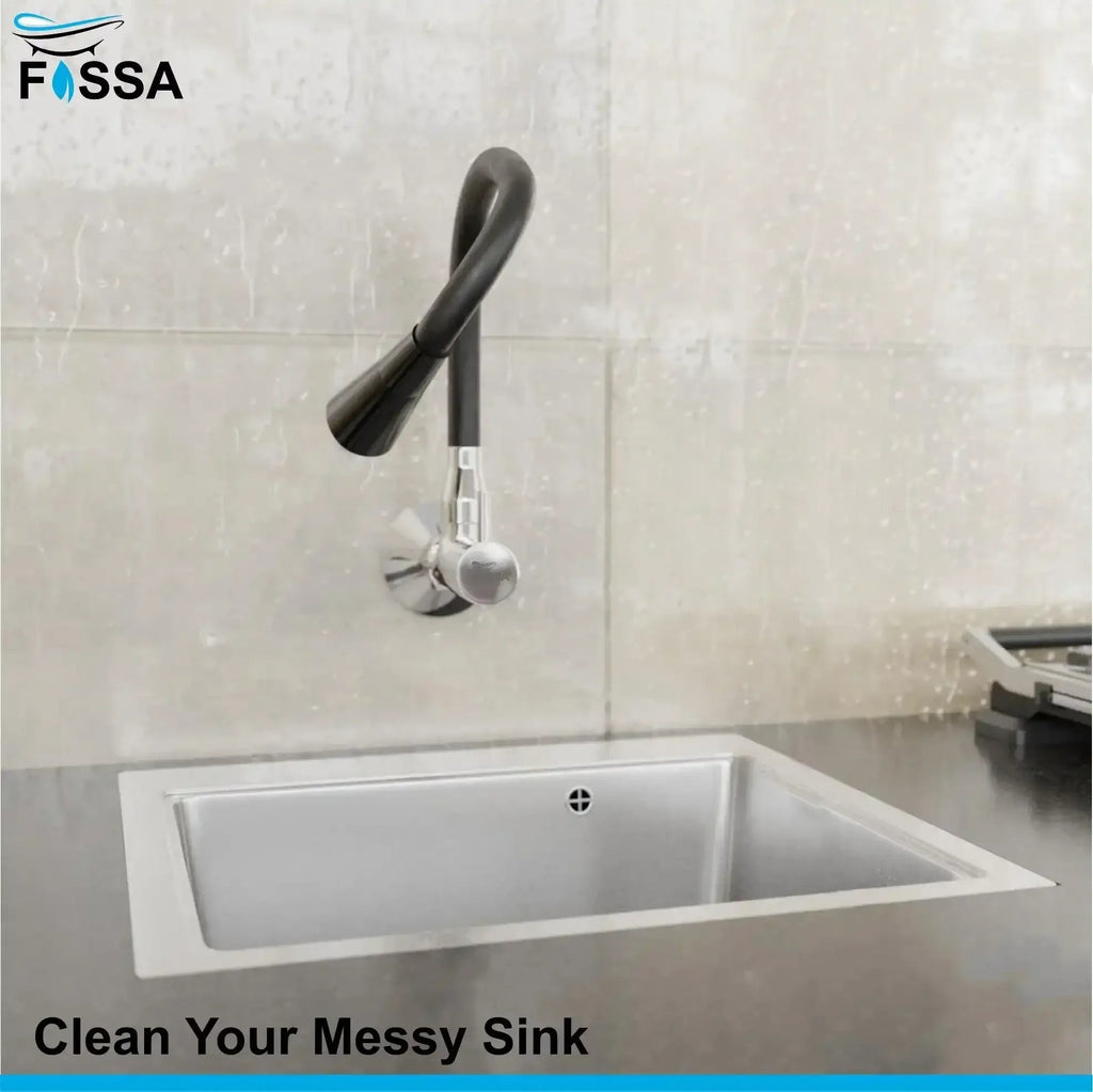 Brass Sink Cock Single-Flow Stainless Steel Flexible 360° Swivel Spout Kitchen Sink Tap Black