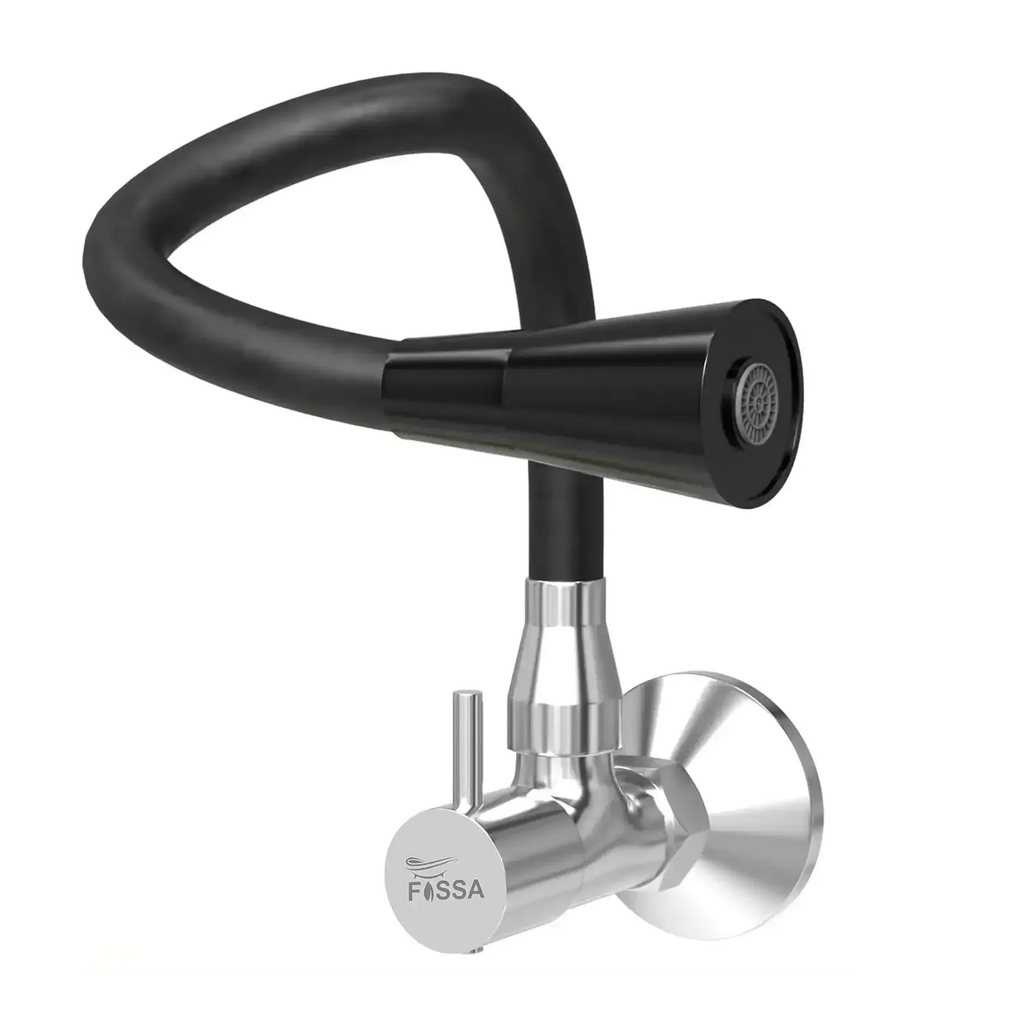 Brass Sink Cock Single-Flow Stainless Steel Flexible 360° Swivel Spout Kitchen Sink Tap Black