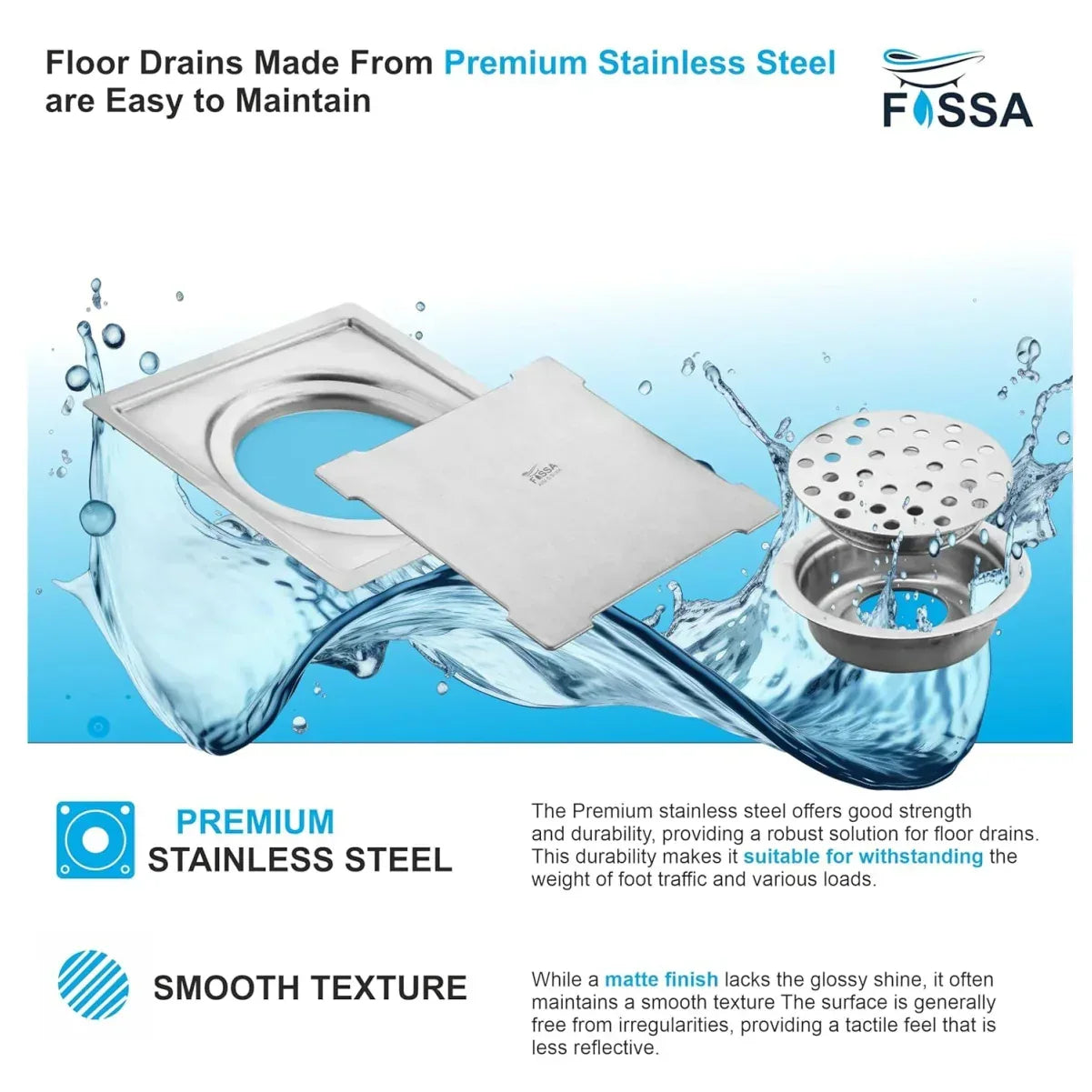 Flair Floor Drain (5 x 5 Inches) Premium Stainlees Steel-3