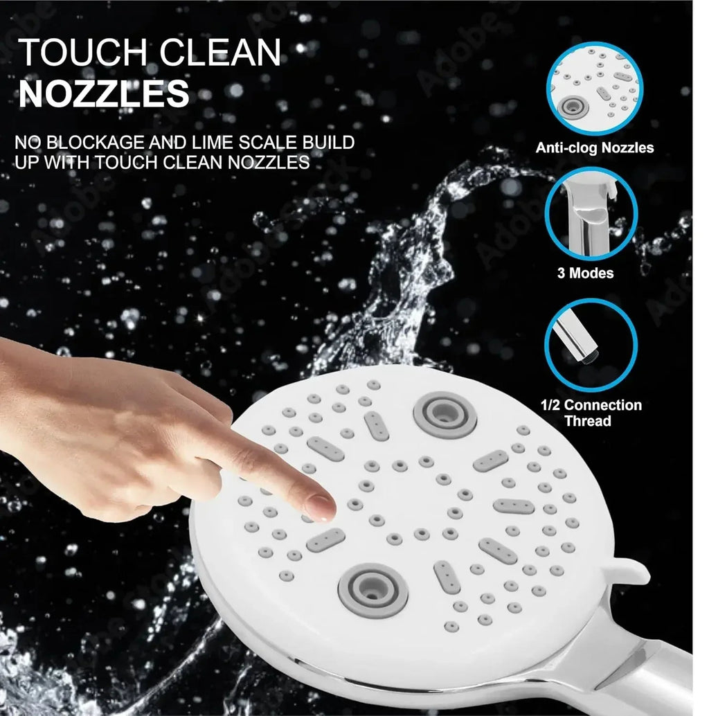 Panda 3 Sprey Modes Chrome Finish Hand Shower With 1.5 Meter Hose Pipe & Hook-3