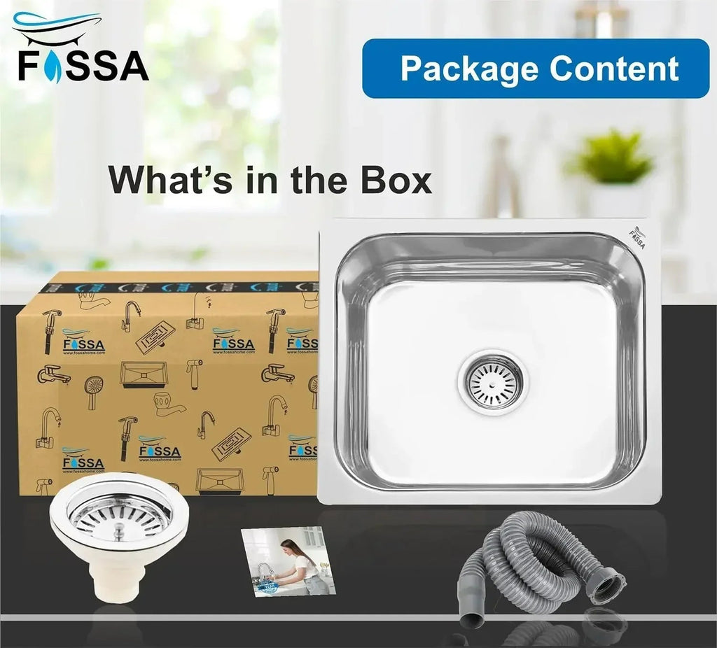 Fossa 18"X16"X09" Single Bowl Stainless Steel Kitchen Sink With SS Coupling Glossy Finish FIS-001 J